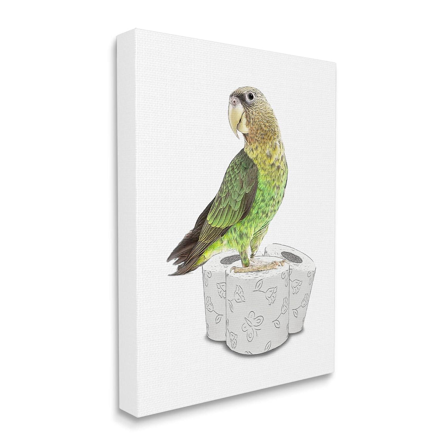 Stupell Industries Parrot Perched Toilet Paper Rolls Animals & Insects Painting Gallery Wrapped Canvas Print Wall Art