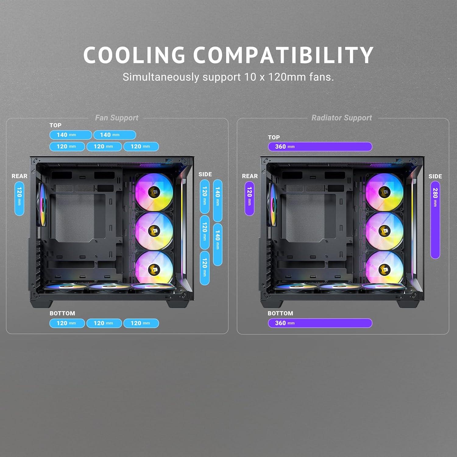 Black Tempered Glass Mid-Tower Gaming PC Case