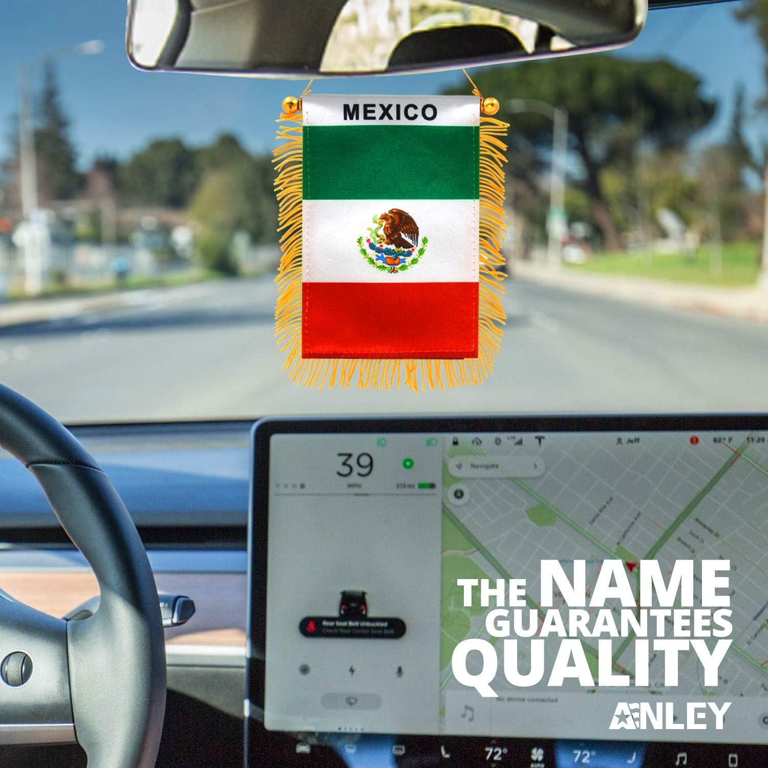 Anley 4 x 6 Inch Mexico Window Hanging Flag - Fringed Mexican Mini Banner Double Sided