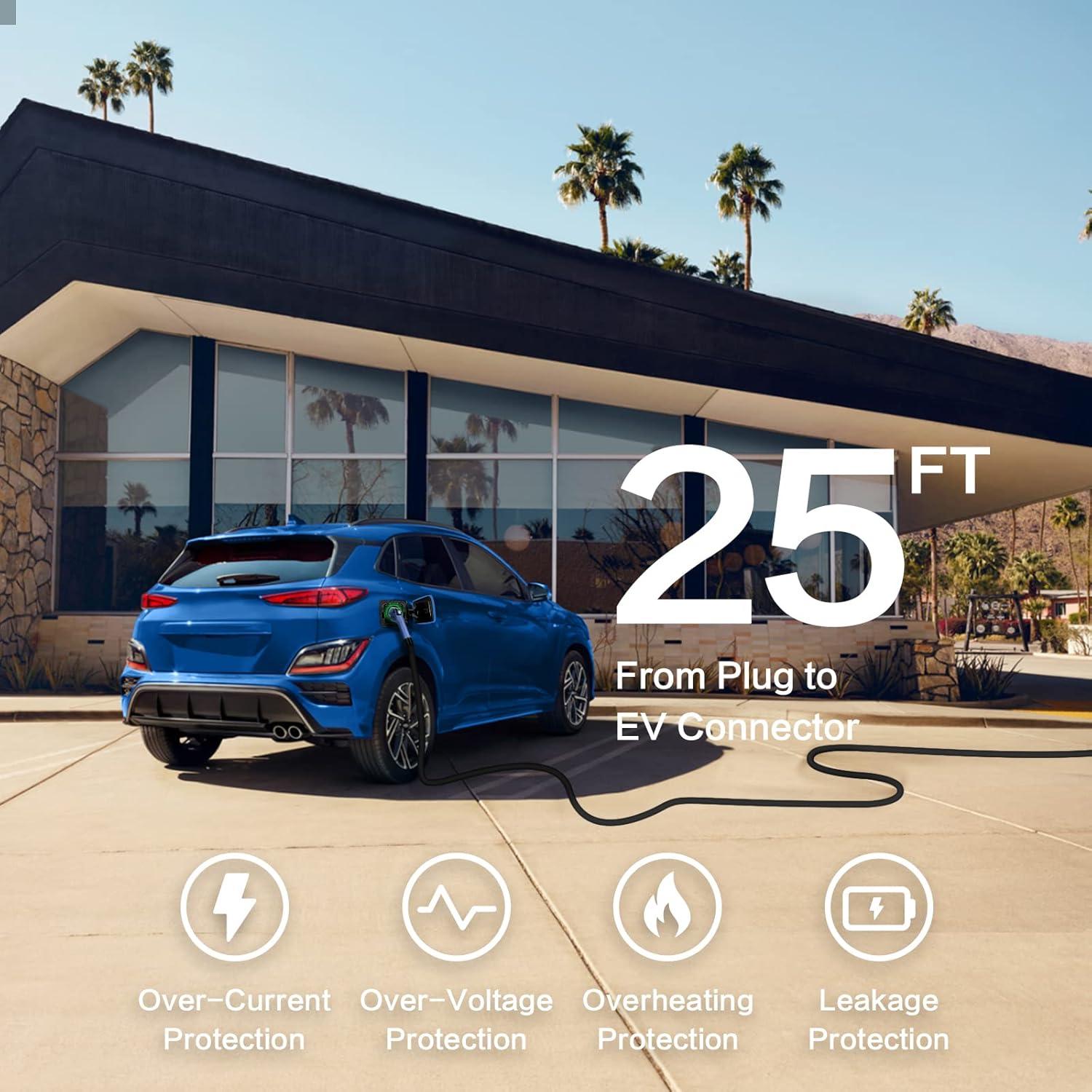 MUSTART Level 2 Portable EV Charger (40 Amp, 240 Volt, 25ft Cable), Electric Vehicle Charger Plug-in EV Charging Station with NEMA 14-50P