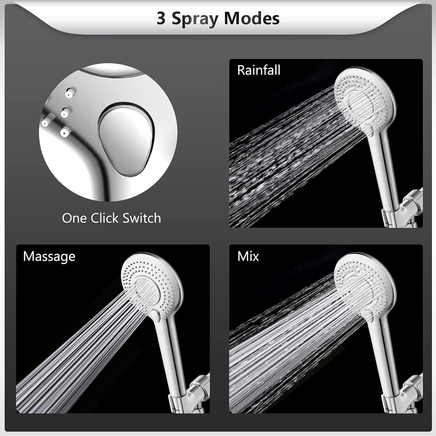 Handheld Shower Head with Filter, FEELSO High Pressure 3 Spray Mode Showerhead with 60" Hose, Bracket and 15 Stage Water Softener Filters for Hard Water