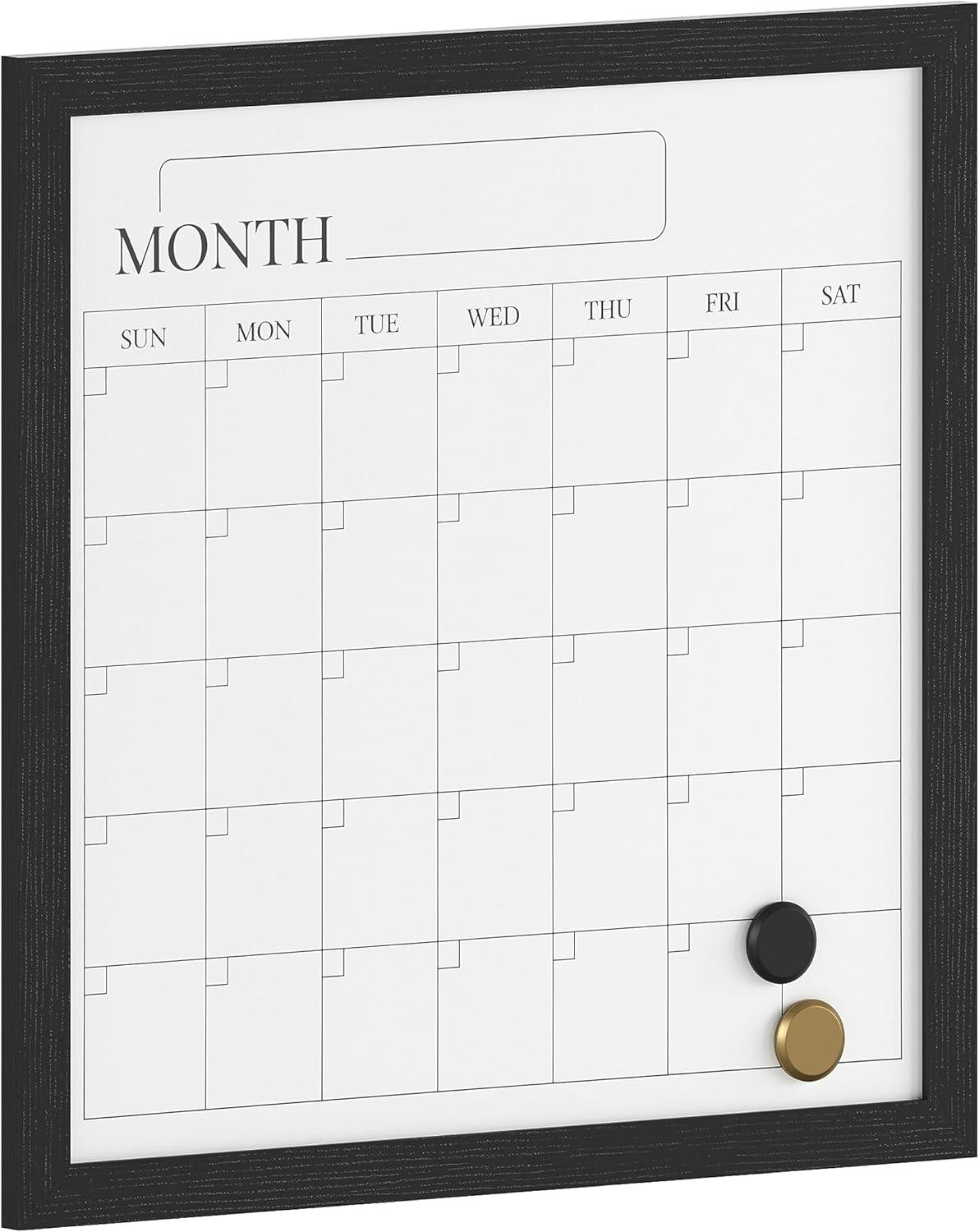 Thomas Martha Stewart Magnetic Monthly Calendar Dry Erase Board with Woodgrain Frame, Dry Erase Marker, and 2 Magnets