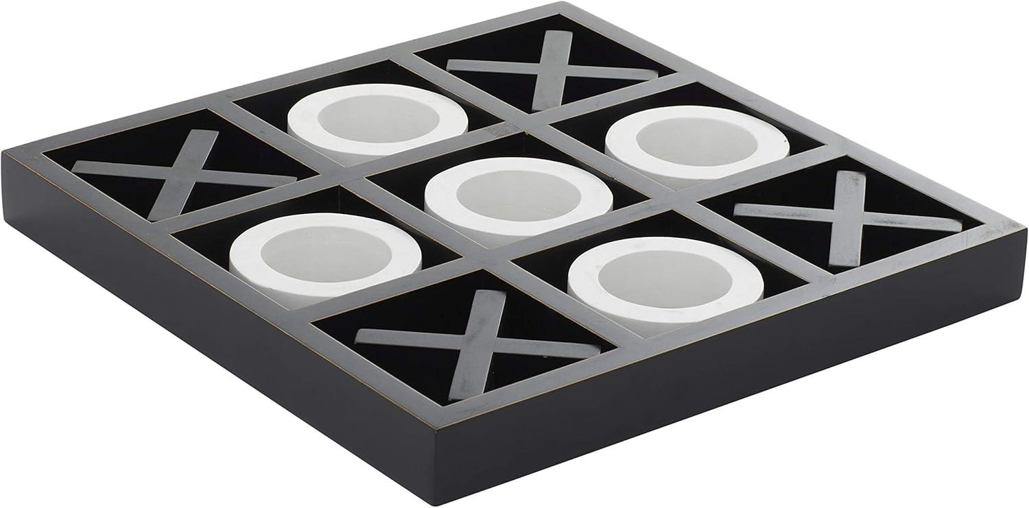 Black and White Geometric Tic Tac Toe Game Set, 14" x 14" x 2"