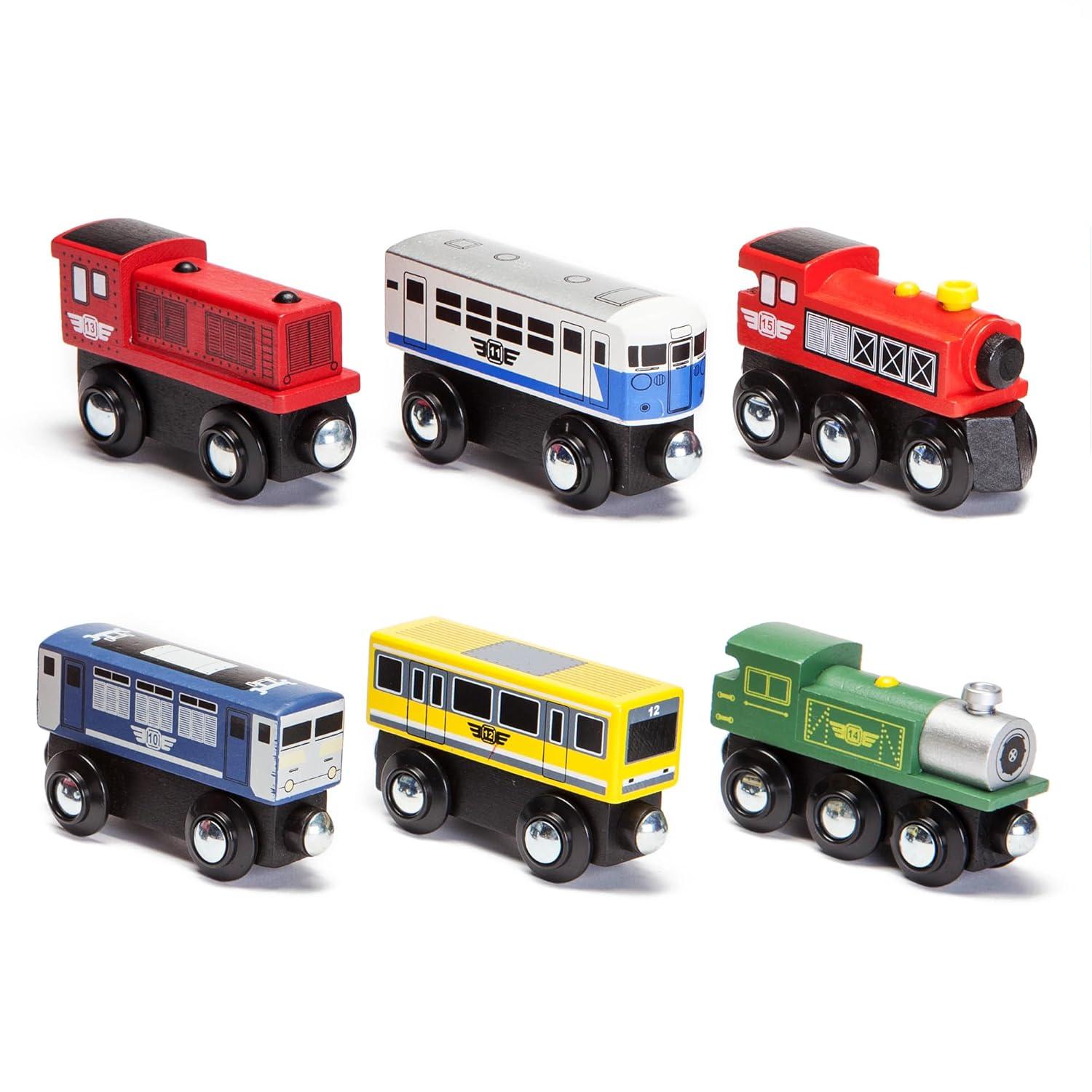 Maxim Enterprise Wooden Train Cars 6-Piece Set Rolling Locomotive Engines