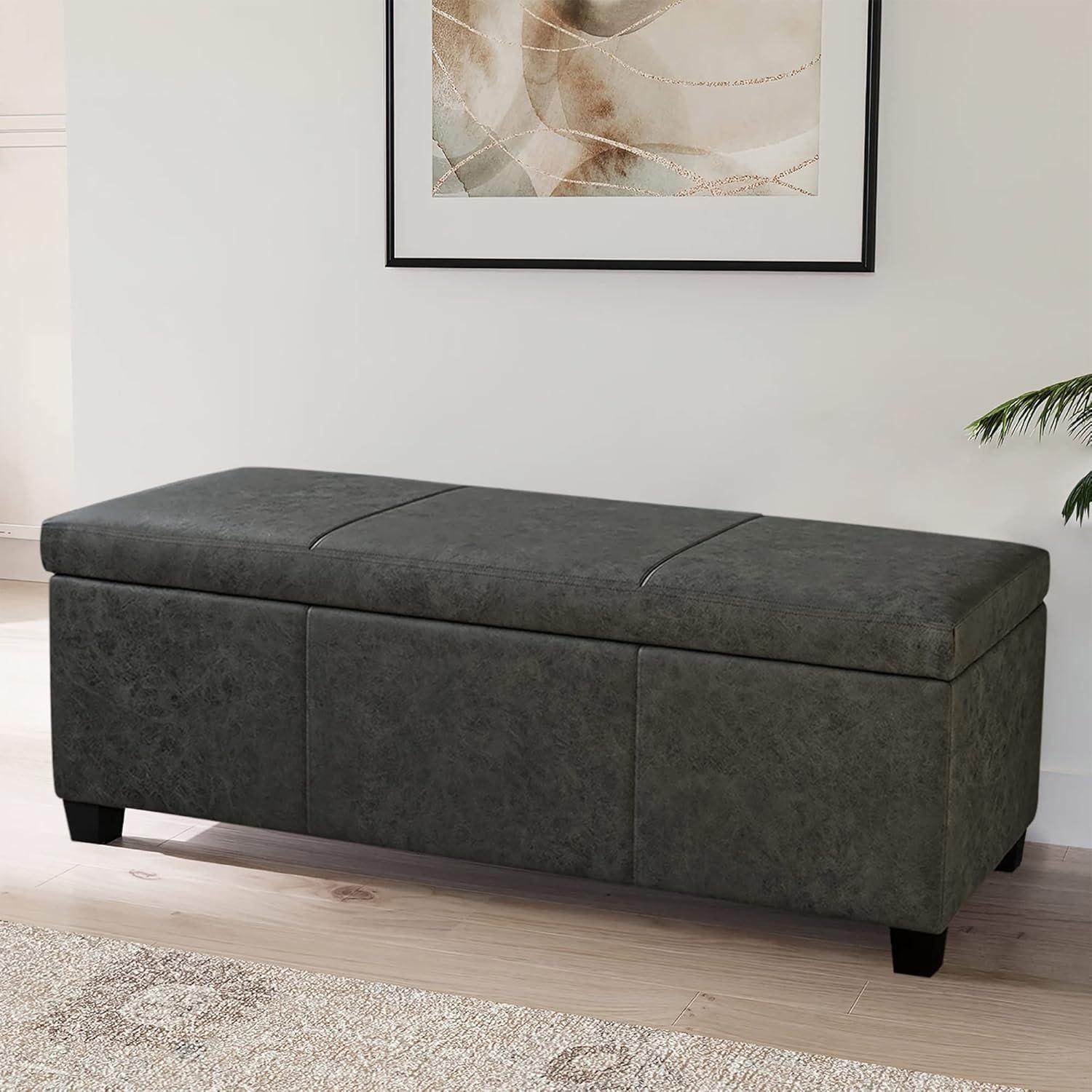 BELLEZE Storage Ottoman Bench Footstool - Amherst (Rustic Gray)