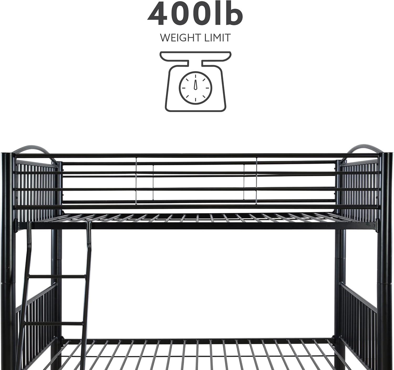 Sleek Black Metal Full Over Full Bunk Bed with Easy-Access Ladder