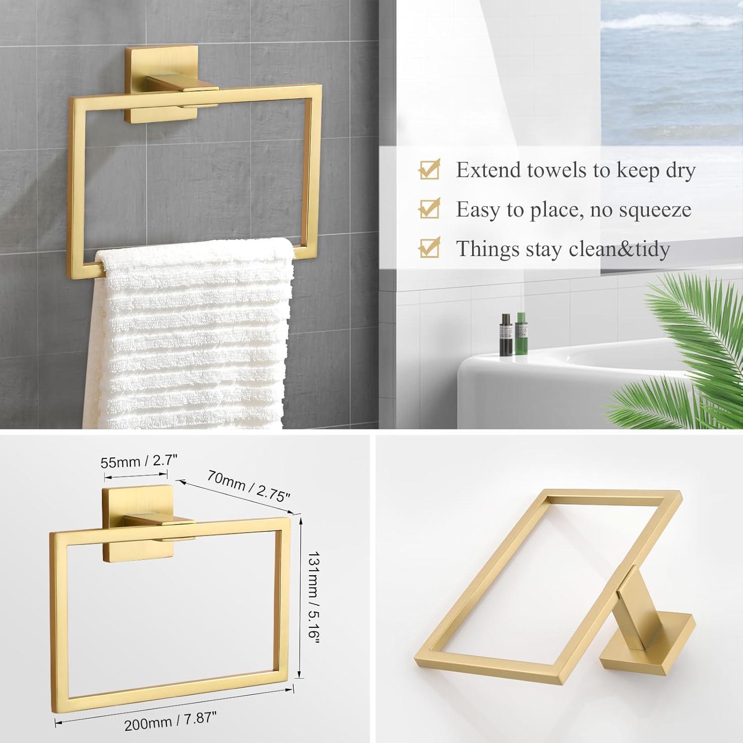 5-Piece Bathroom Hardware Accessories Set, 23.6" Towel Bar Towel Rack Sets Modern Towel Ring Kit Stainless Steel Wall Mounted (Chrome)