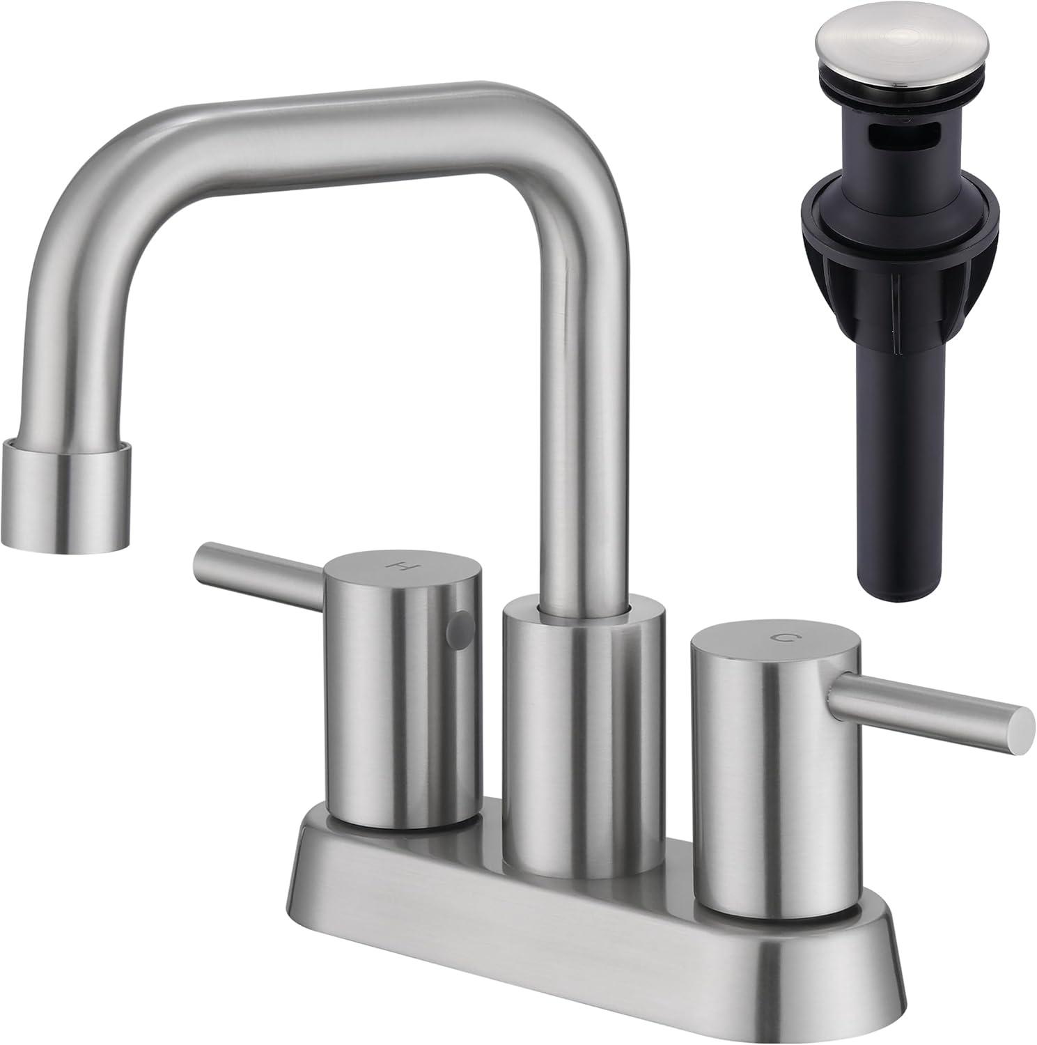 Matte Black 8 inch Widespread Bathroom Sink Faucet Vanity Lavatory Faucet for 3 Holes with Pop up Drain and 360 Degree Swivel Brass Spout