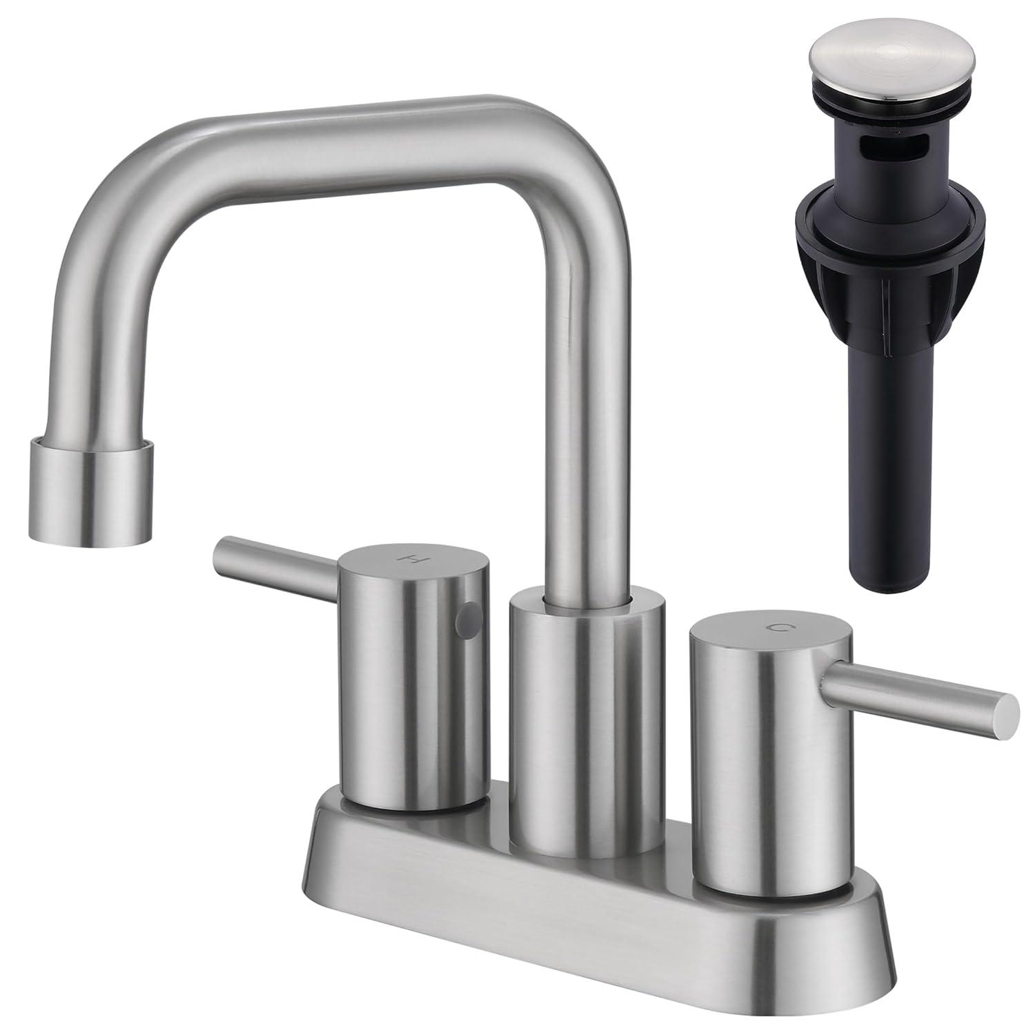 Matte Black 8 inch Widespread Bathroom Sink Faucet Vanity Lavatory Faucet for 3 Holes with Pop up Drain and 360 Degree Swivel Brass Spout