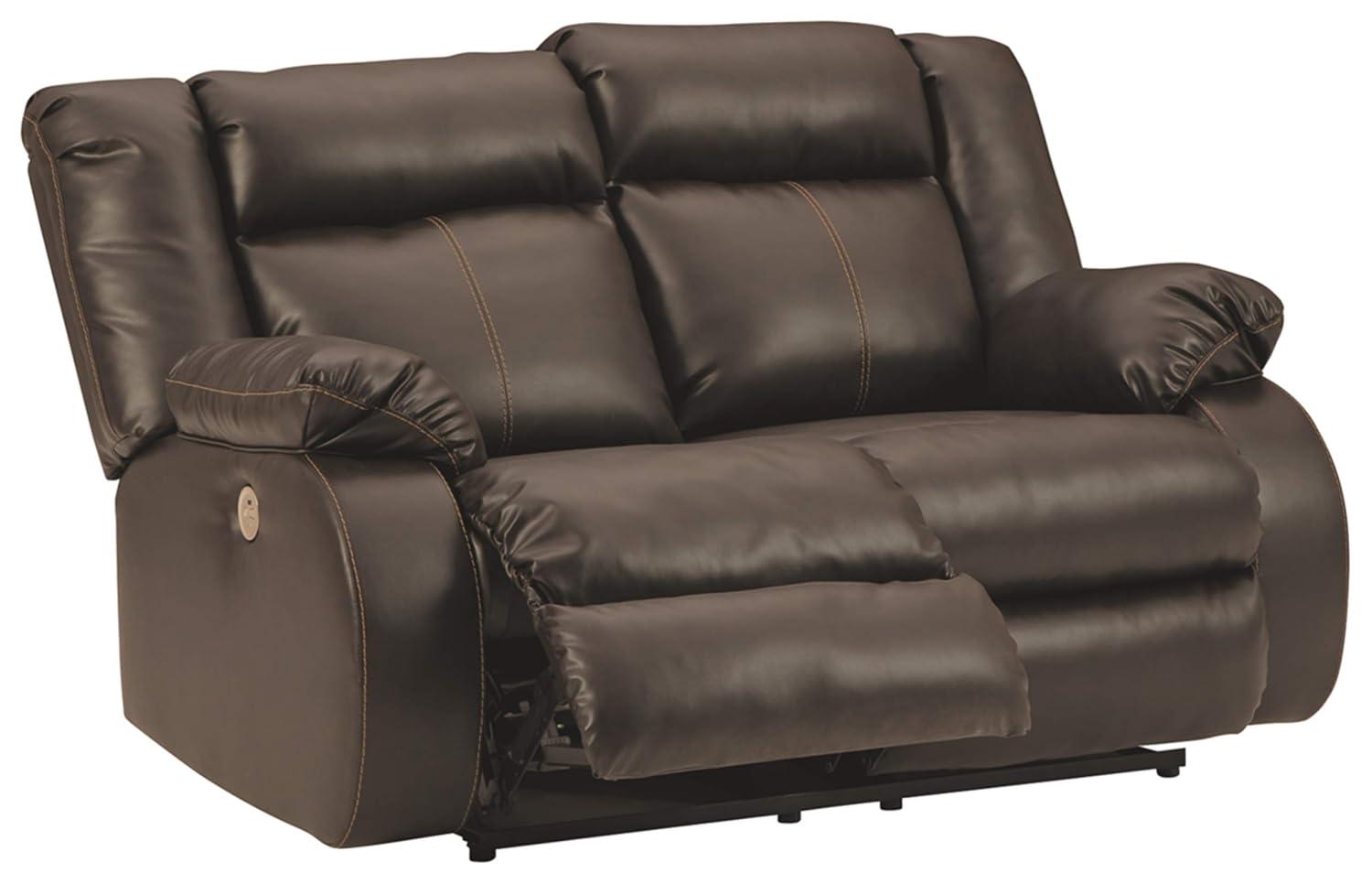 Ashley Furniture Denoron Faux Leather Power Reclining Loveseat in Dark Brown