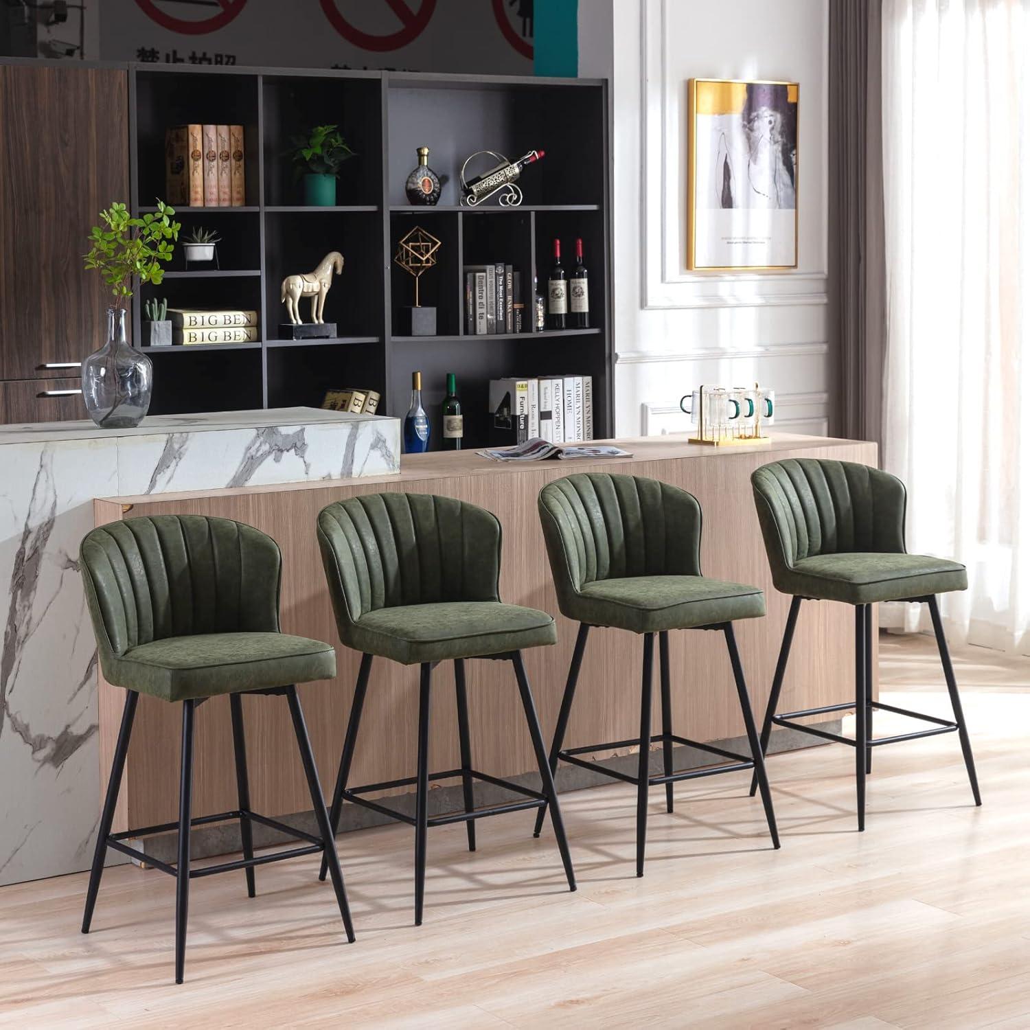 Green Faux Leather and Metal Adjustable Counter Stools, Set of 2