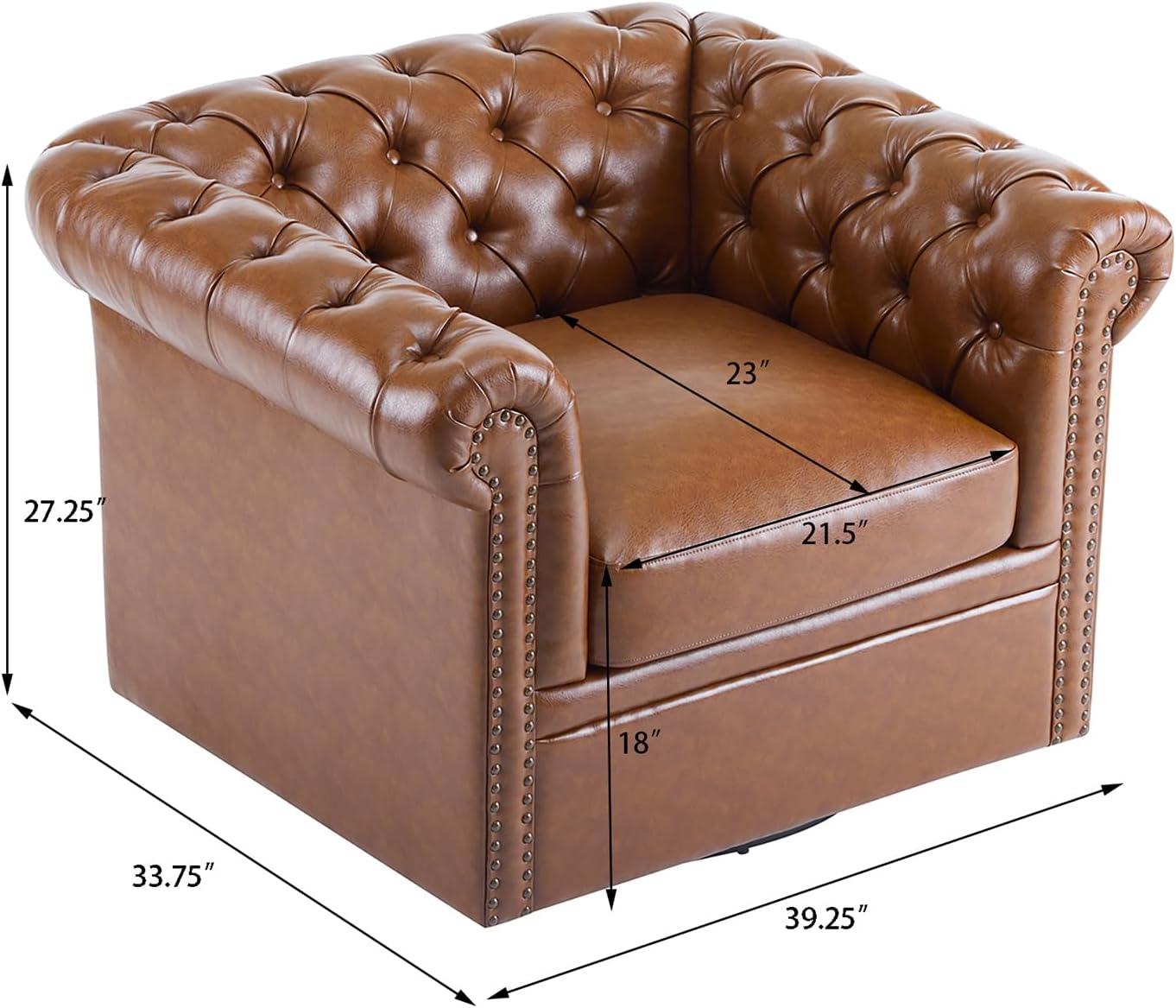Christopher Knight Home Swivel Scrolled Armchair, Nailhead Accent Chair, Comfortable Single Sofa Chair with Tufted Button Backrest Design, Cognac