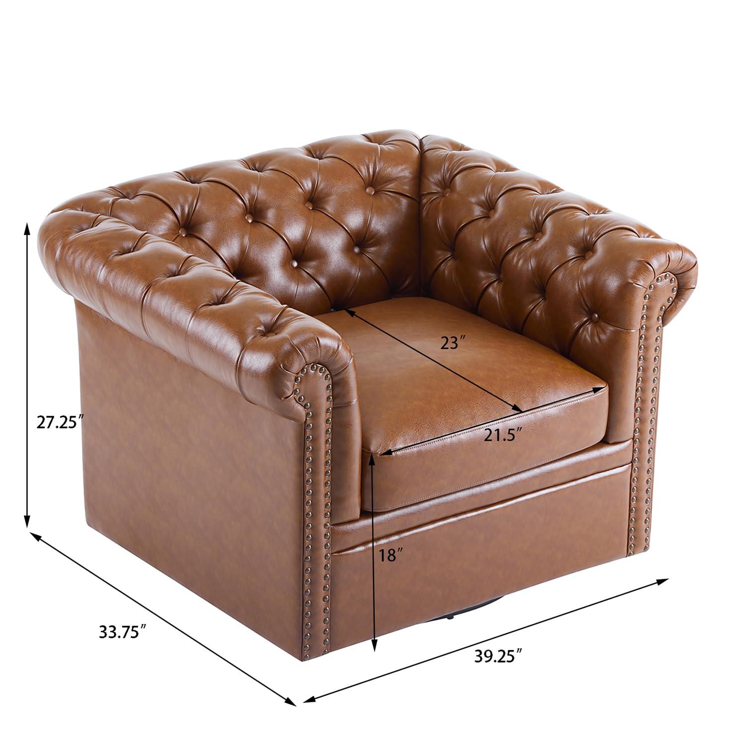 Christopher Knight Home Swivel Scrolled Armchair, Nailhead Accent Chair, Comfortable Single Sofa Chair with Tufted Button Backrest Design, Cognac