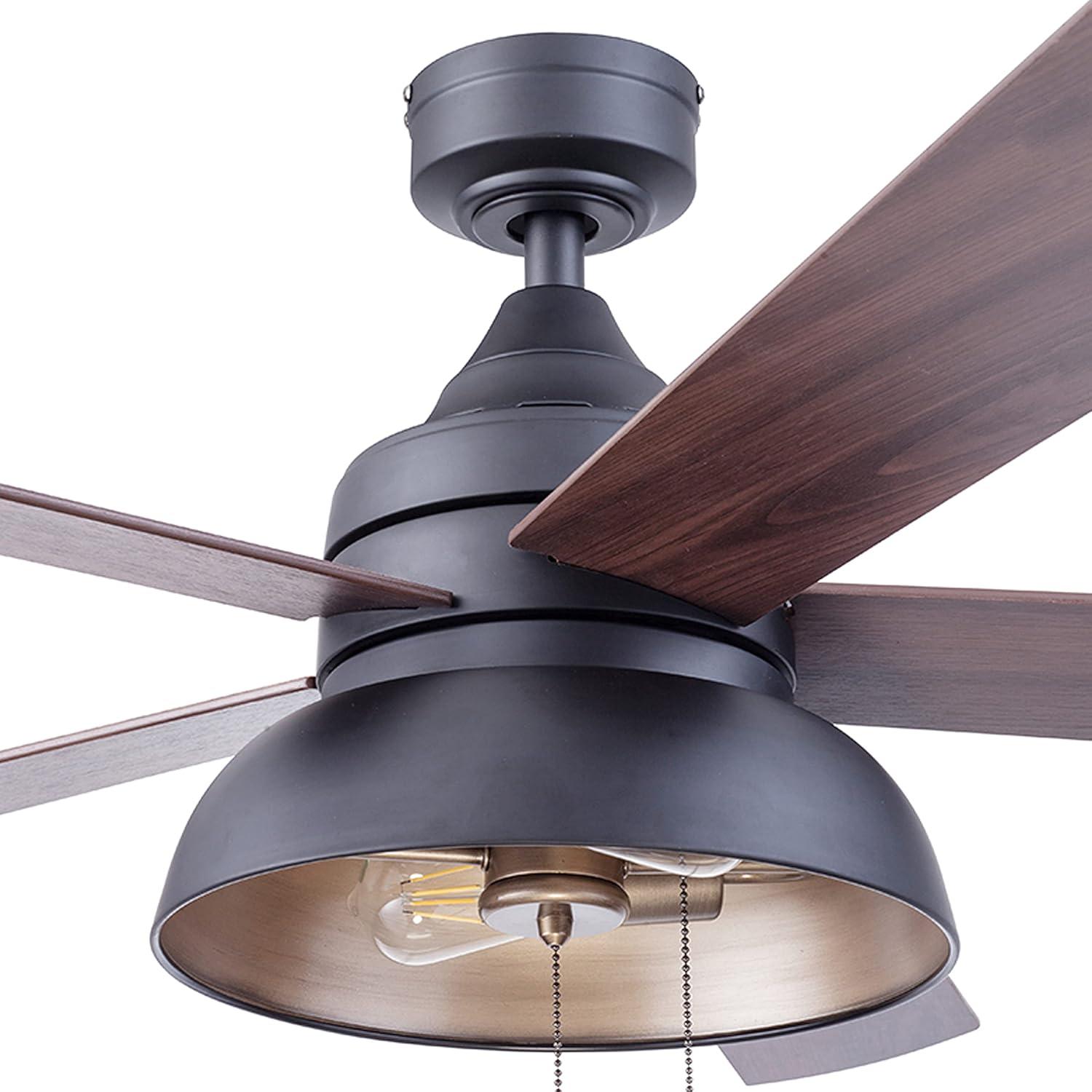 Prominence Home 51659-45 Brightondale 52 in. Industrial Style Indoor Outdoor LED Ceiling Fan with Light - Matte Black