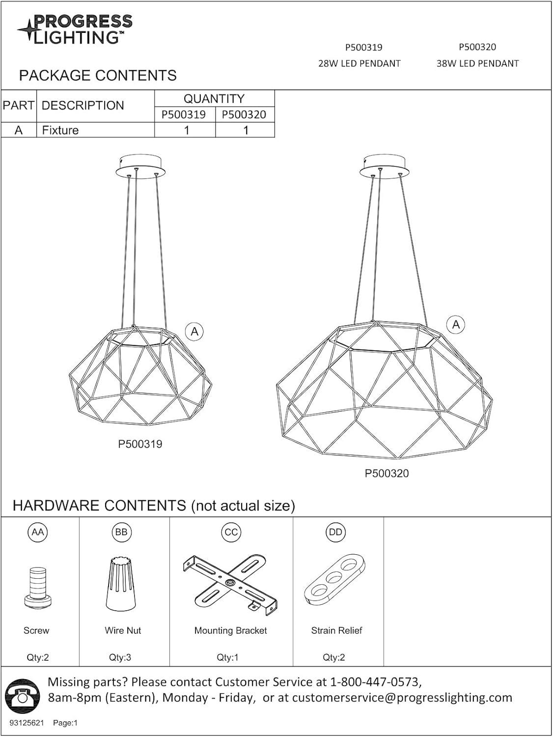 Progress Lighting, Geodesic, 1-Light, Large Pendant, Matte Black, Open Diamond-Patterned Frame