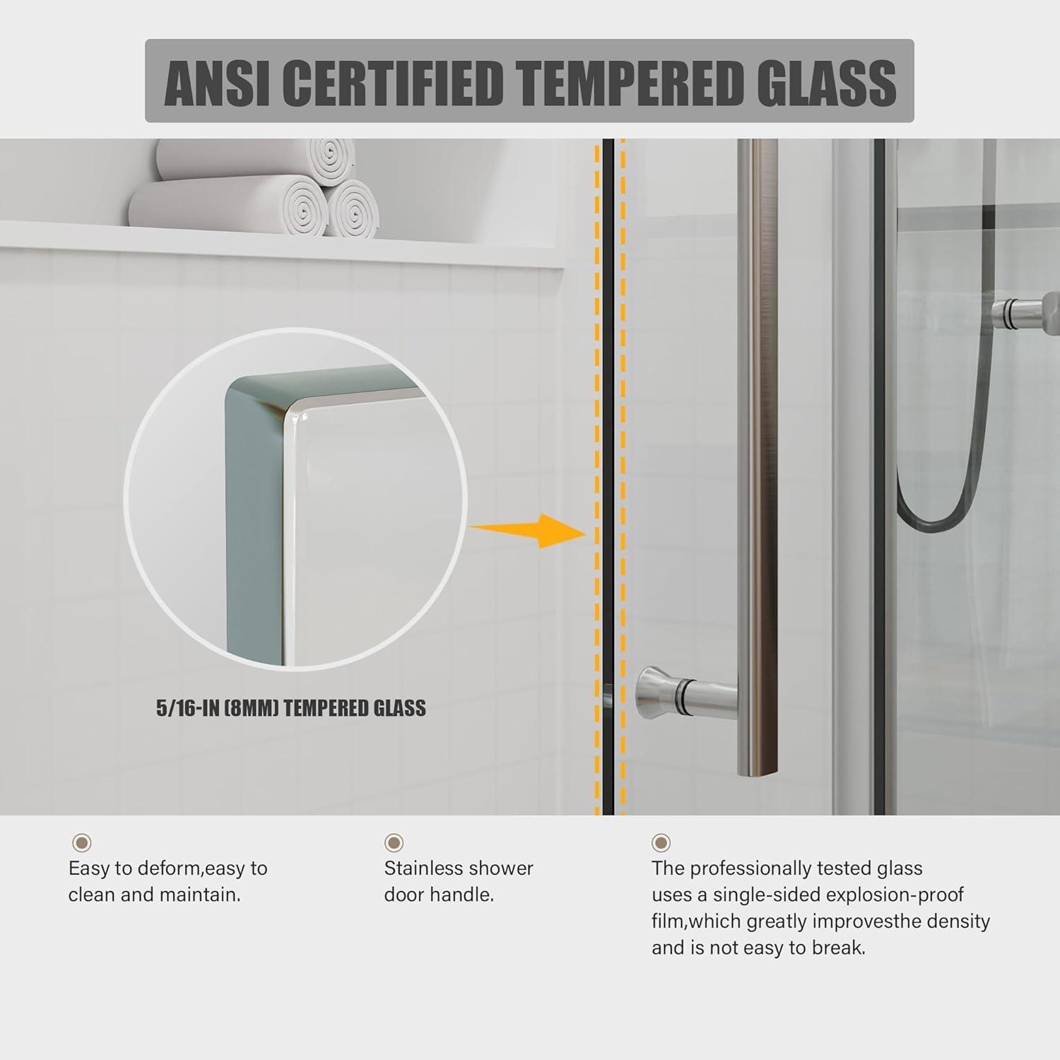 56-60"W X 76"H Double Sliding Shower Door, Aluminium Alloy Frame In Chrome, 5/16" (8Mm) Thick SGCC Tempered Clear Glass.