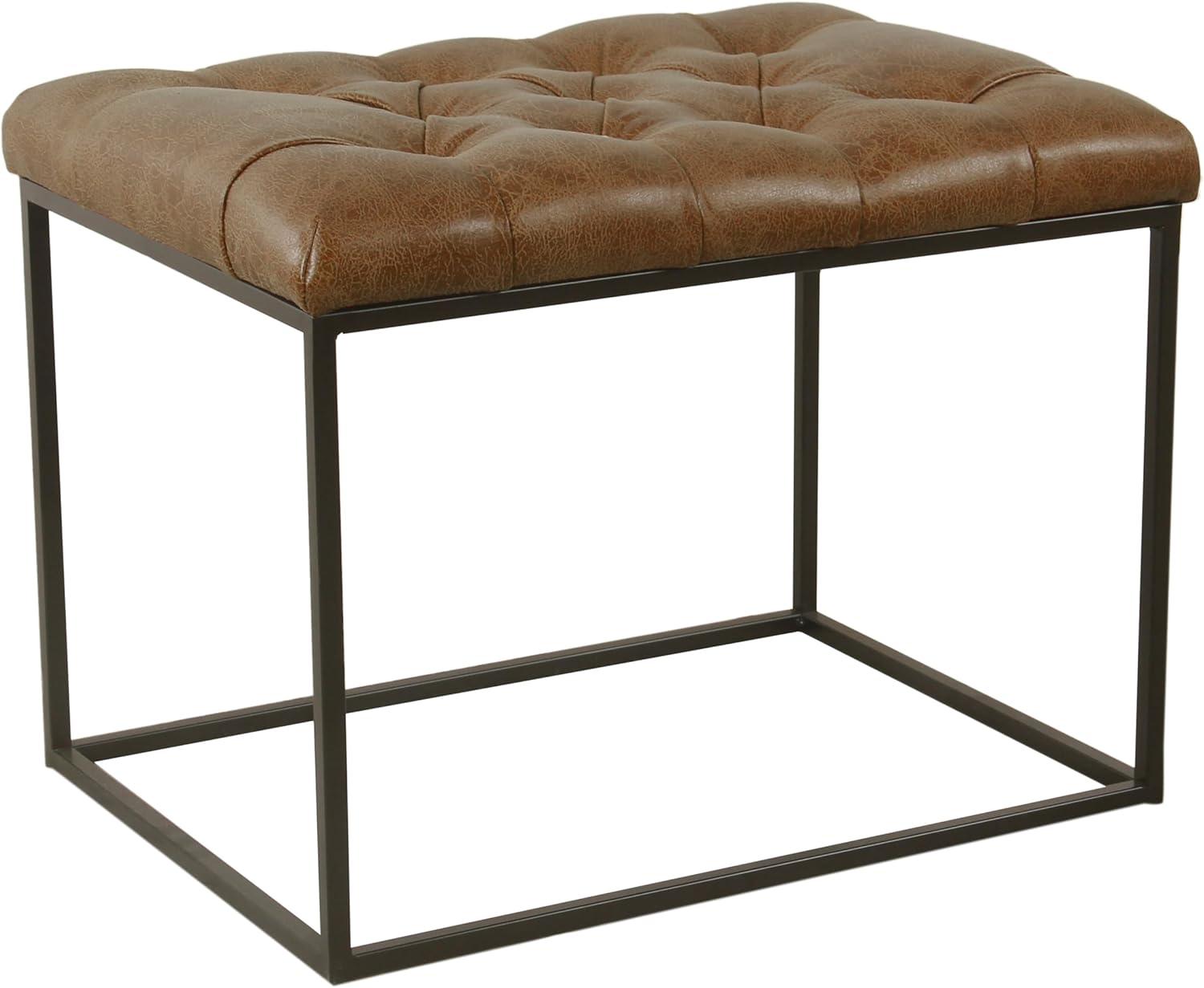 Distressed Brown Faux Leather Tufted Cocktail Ottoman