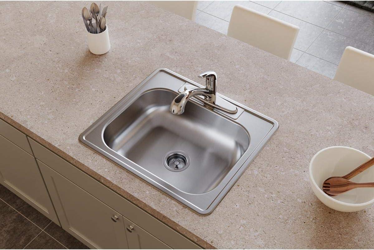 Elkay D125225 22 Gauge Stainless Steel Single Bowl Top Mount Kitchen Sink, 25 x 22 x 6.5625"