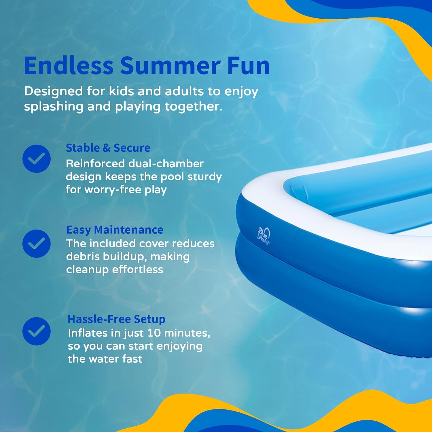 Inflatable 103-in x 69-in x 22-in Deep Rectangular Family Pool with Cover