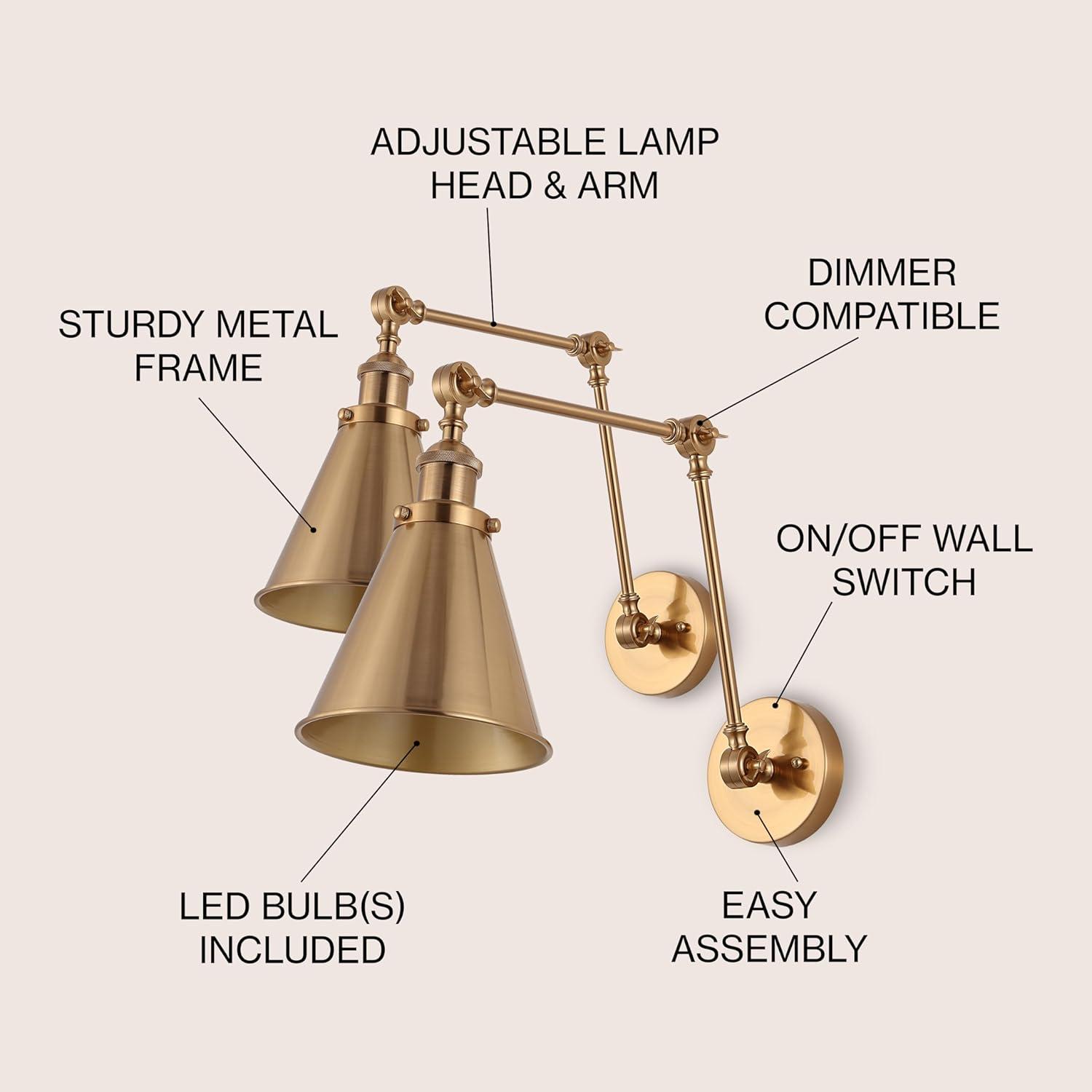 Rover 7" Adjustable Classic Glam Arm Metal LED Wall Sconce, Brass Gold (Set of 2)