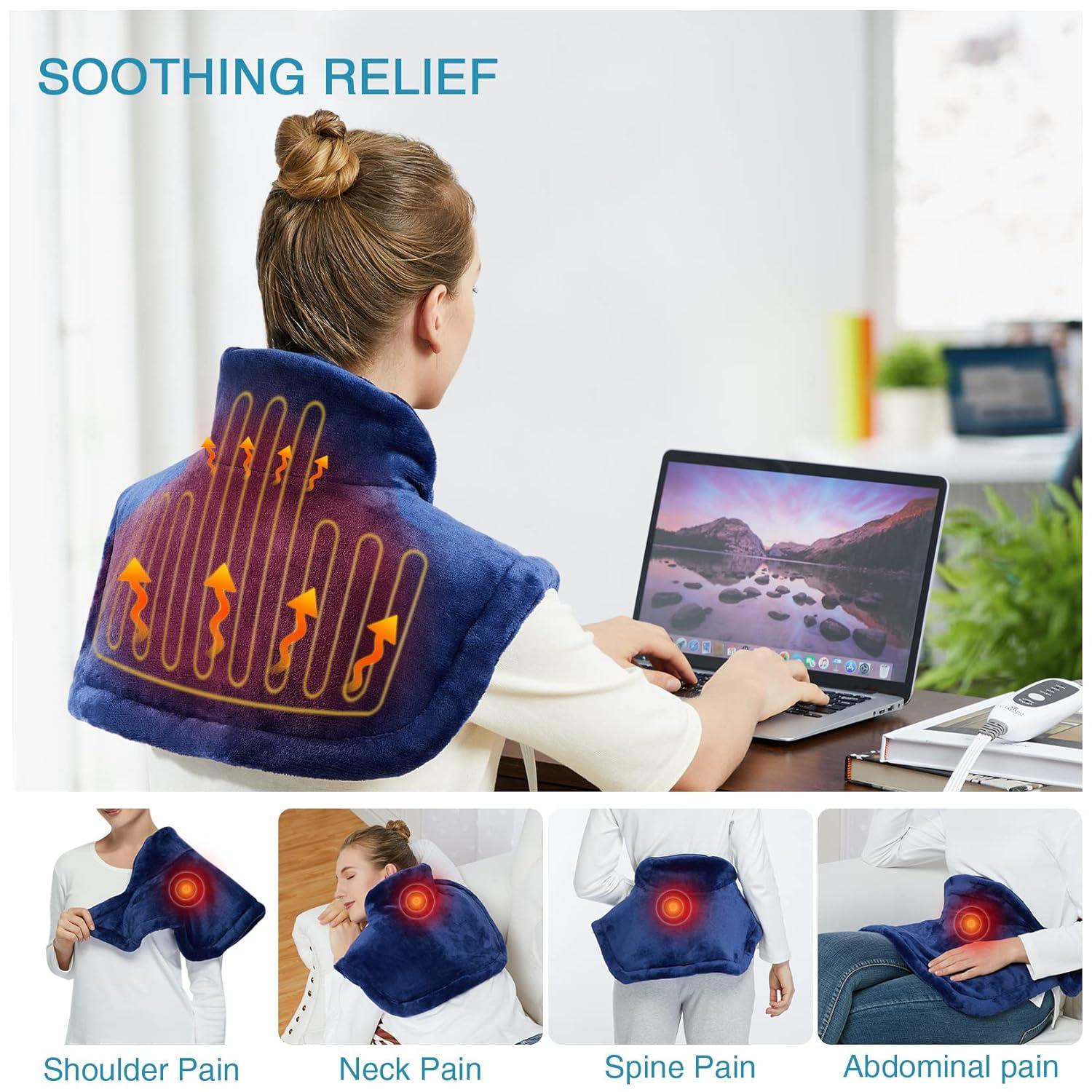 Heating Pad for Neck and Shoulders, 22"x19" Electric Fast Heating Pad for Pain Relief and Deep Pressure Therapy, Navy Blue