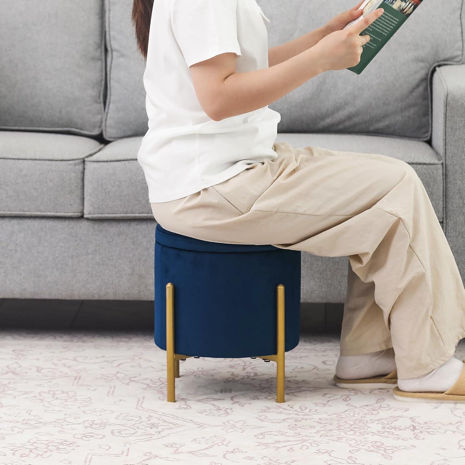 Malina Velvet Metal Storage Ottoman Navy Blue/Gold - Baxton Studio