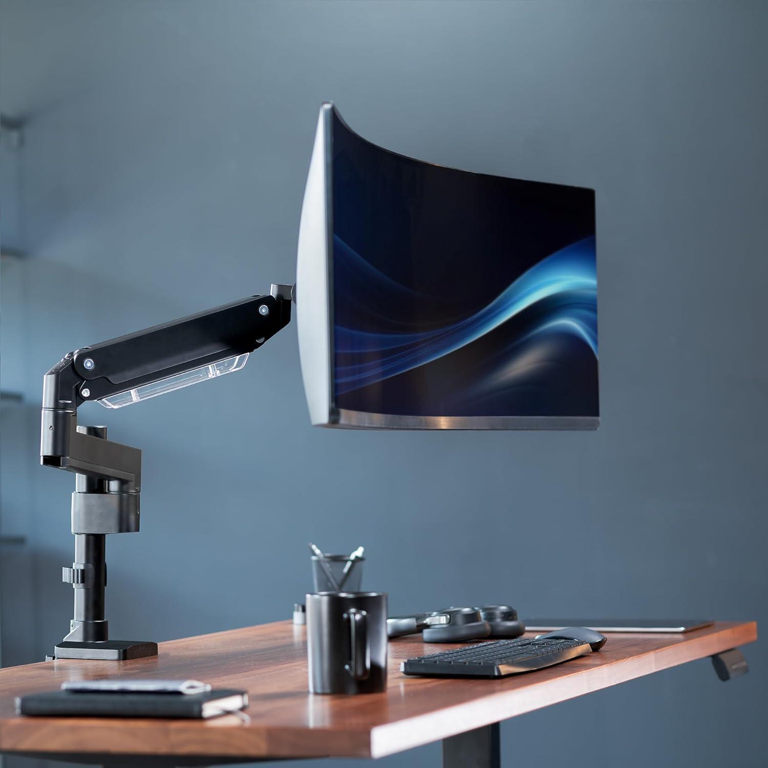 Black Aluminum Single Monitor Desk Mount with Pneumatic Arm