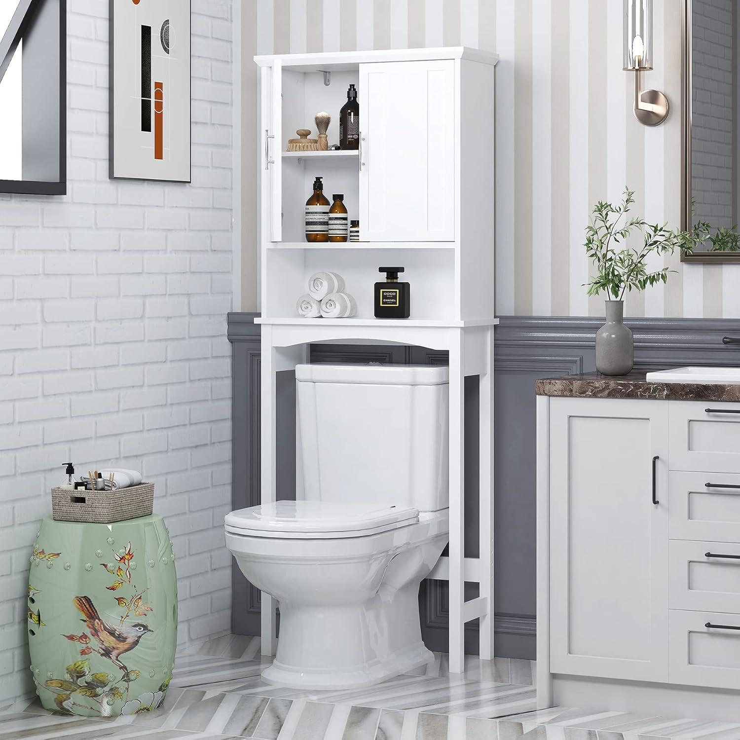 Sobaniilo Over The Toilet Storage Cabinet, Bathroom Storage Organizer Over Toilet, Space Saver W/Adjustable Shelf & Open Storage Shelf, White