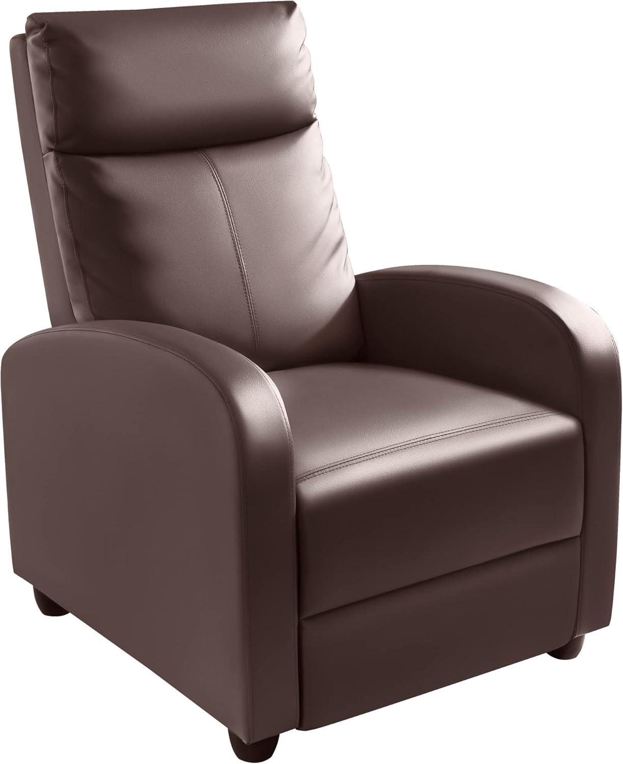 Recliner Chair Modern PU Leather Reclining Chair Ergonomic Adjustable Recliner for Living Room Home Theater Seating Single Sofa (Brown)