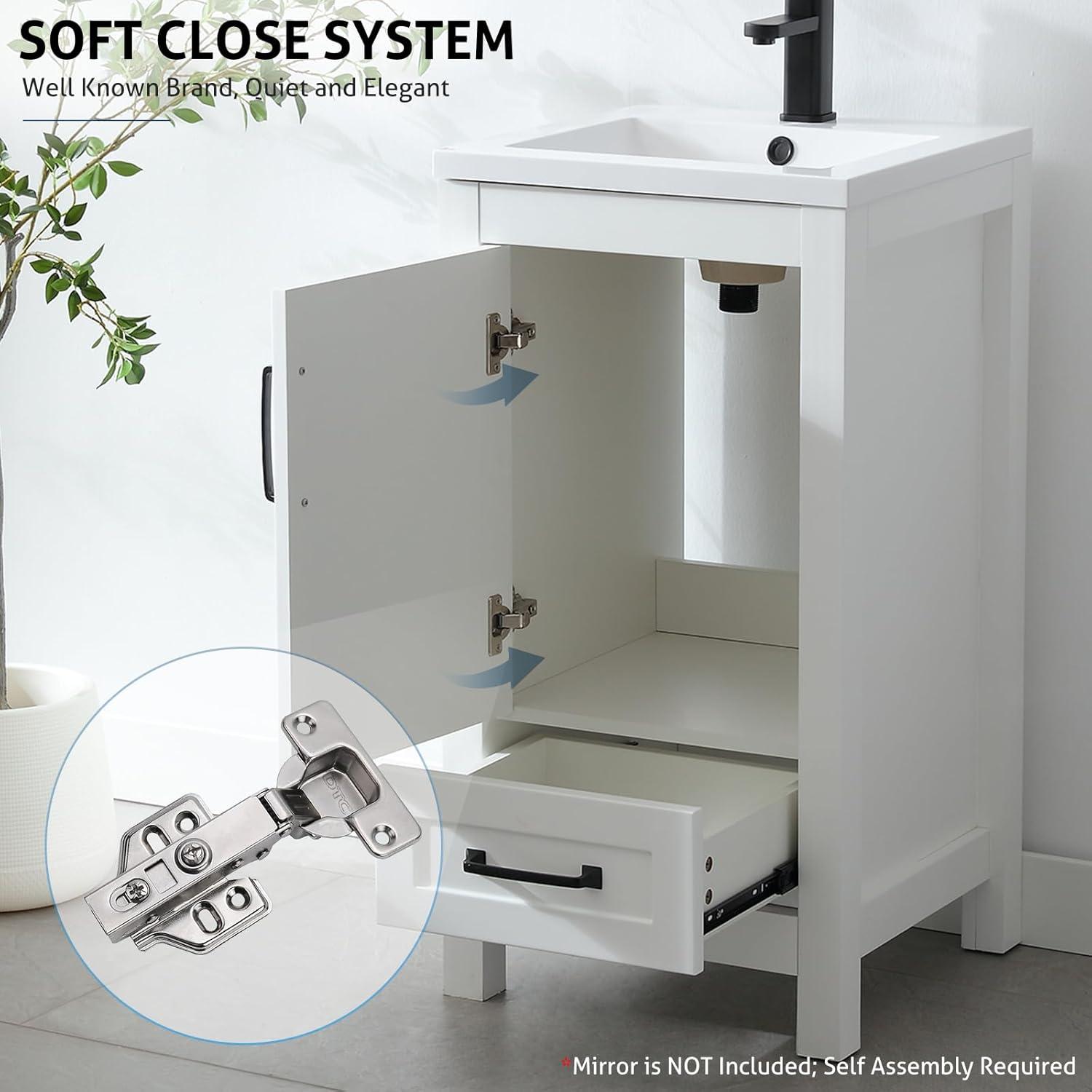 Eclife 18" White Bathroom Vanity Set with Ceramic Sink Top, Water Saving Faucet Drain