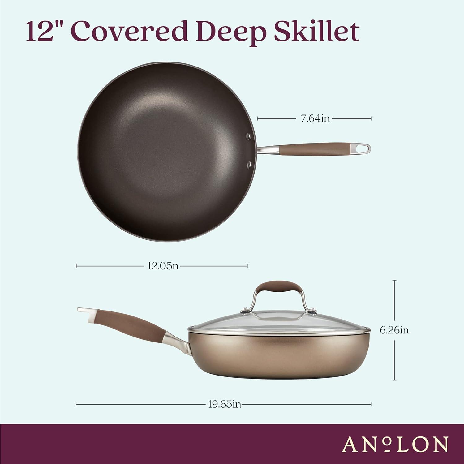 Bronze 12-Inch Aluminum Nonstick Deep Frying Pan with Lid