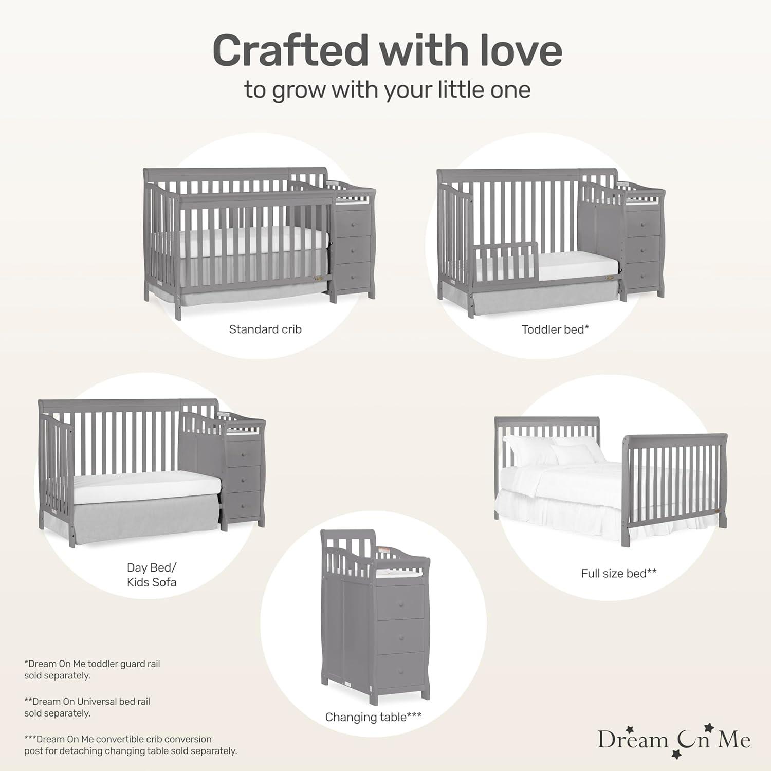 Pebble Grey Pine 5-in-1 Convertible Crib with Changer