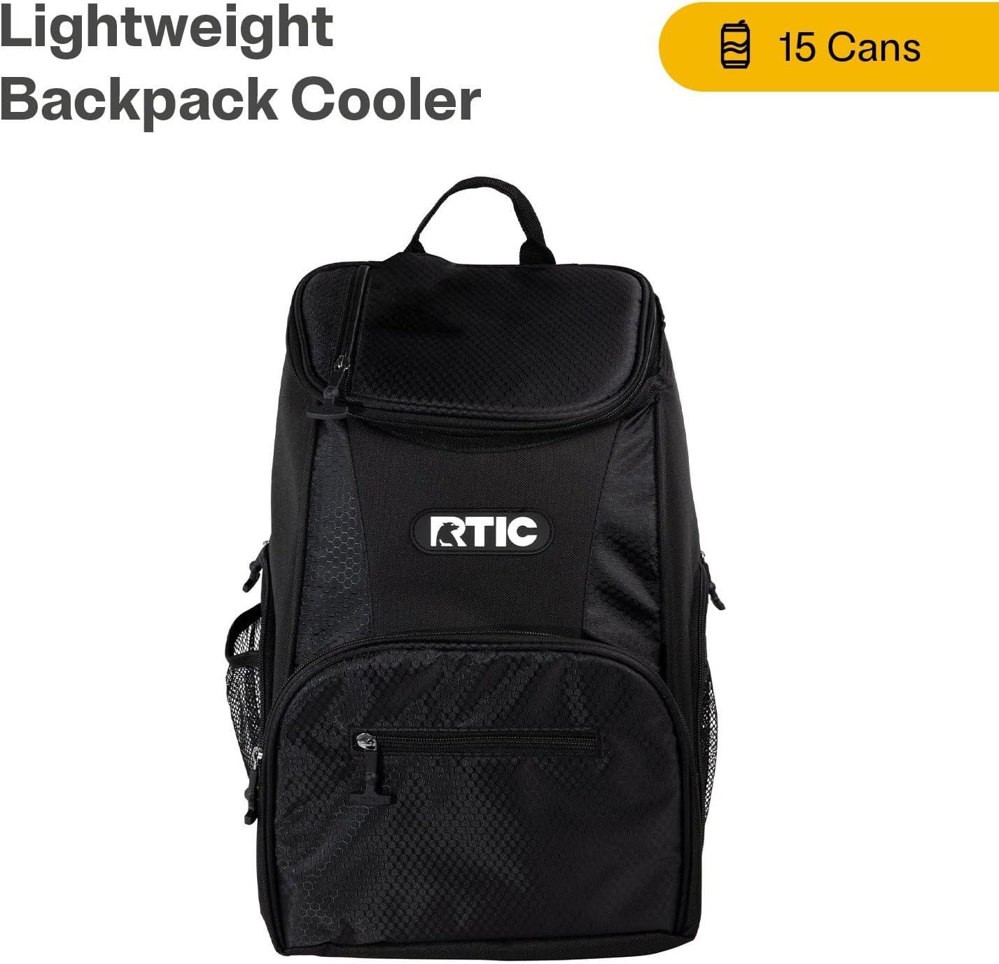 RTIC 15 Can Lightweight Backpack Insulated Cooler, 10 Qt, Storage Pockets, Black