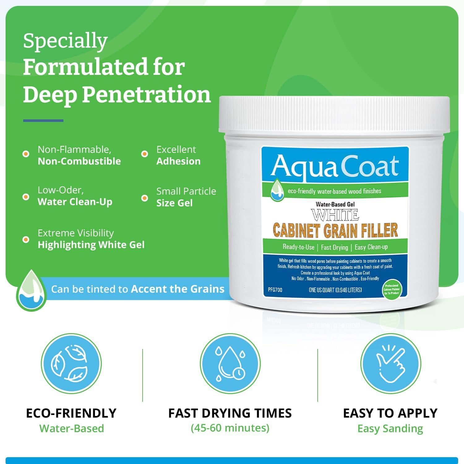 Aqua Coat Water-Based White Cabinet Wood Grain Filler Gel – Fast Drying, Low Odor White Wood Filler, Sandable & Paintable for Interior & Exterior Repairs, Upgrades & Restorations – 32 oz