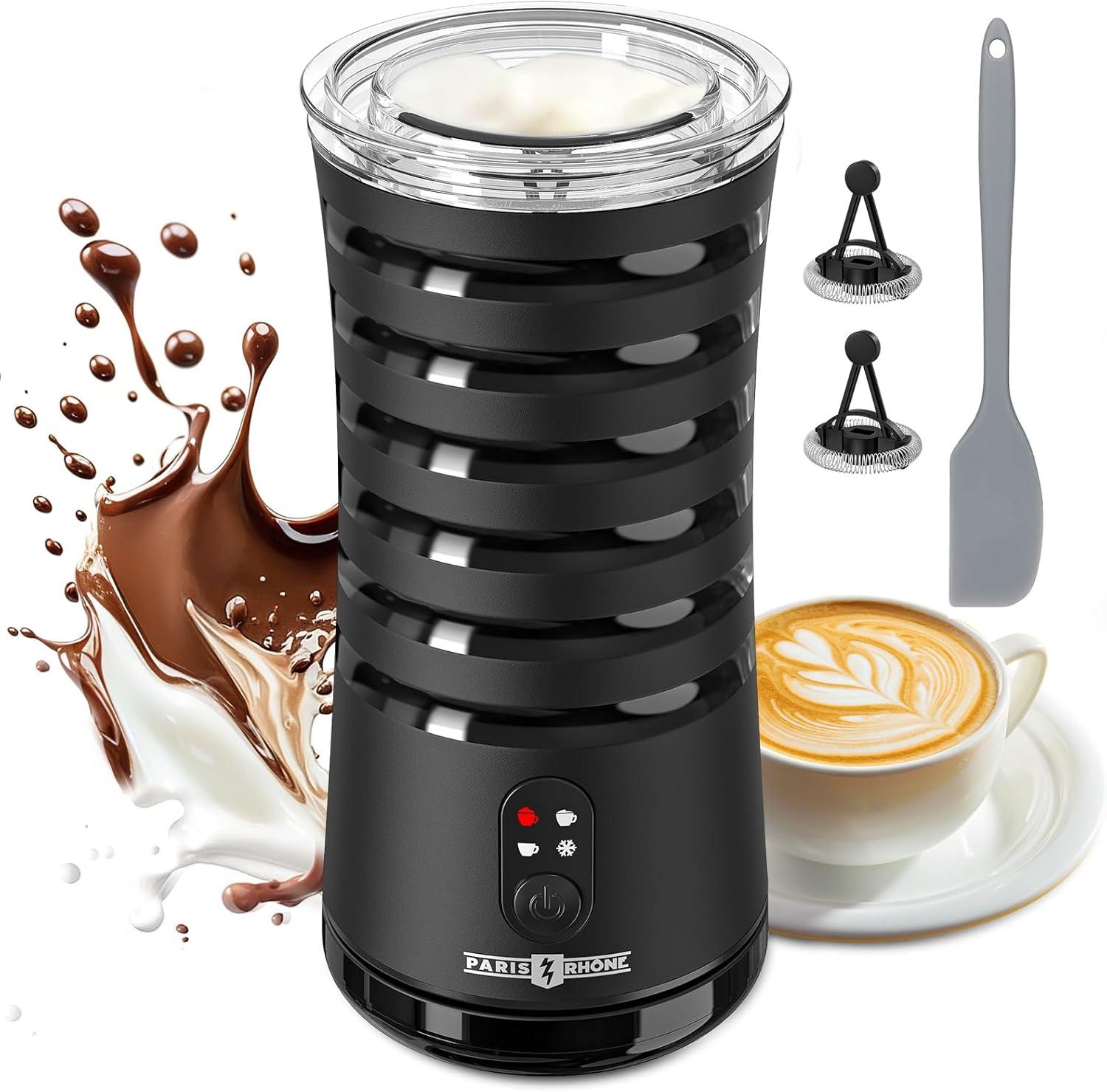 Paris-Rhône Milk Frother, Paris Rhône Milk Frother And Steamer For Hot And Cold Foam, 4-in-1 Electric Milk Frother For Coffee, Quiet Milk Steamer With Auto Shut Off, Milk Warmer For Latte, Cappuccino, Macchiato