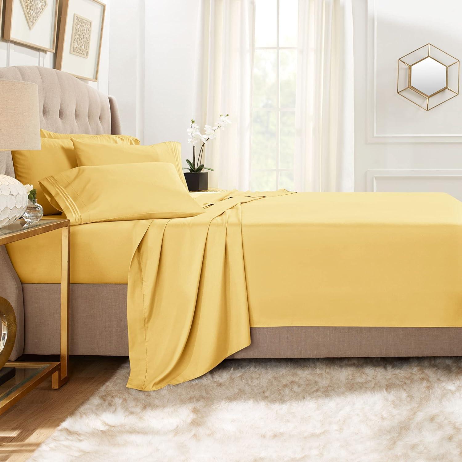 Mellow Yellow Queen 6-Piece Deep Pocket Microfiber Sheet Set