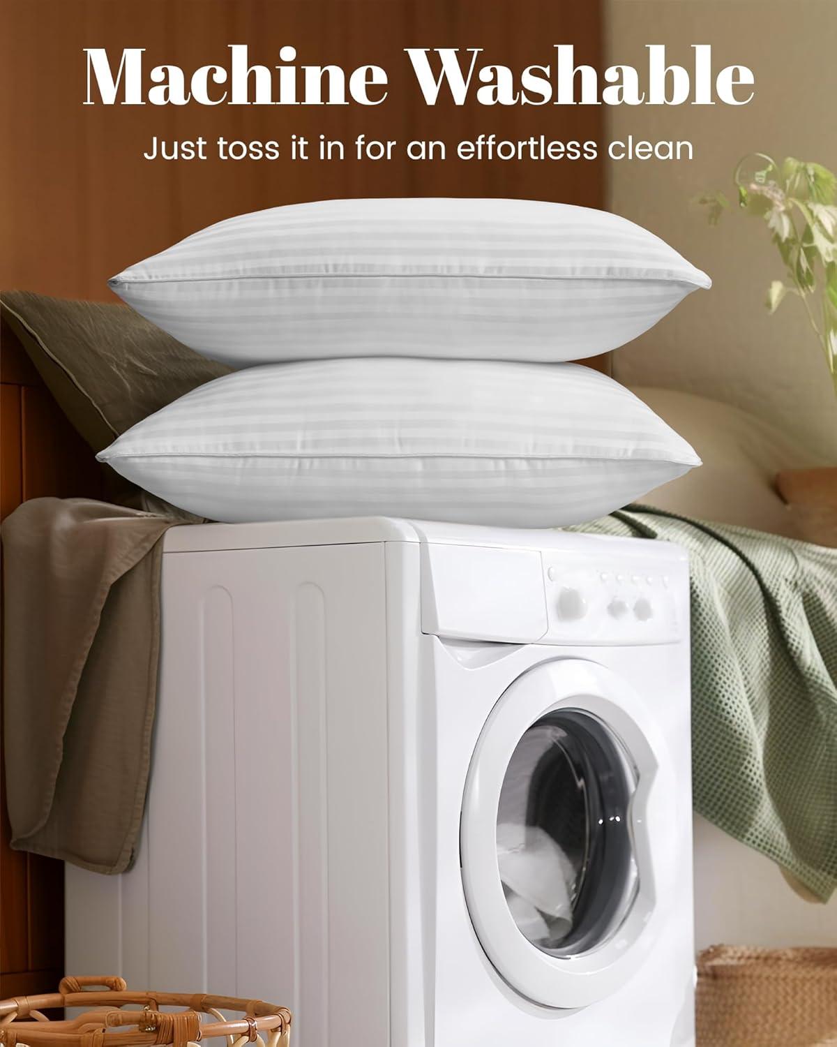 Hotel Collection Bed Pillows For Sleeping, Bed Pillows Queen Size Set Of 2,Gusseted Pillow For Back, Stomach Or Side Sleepers