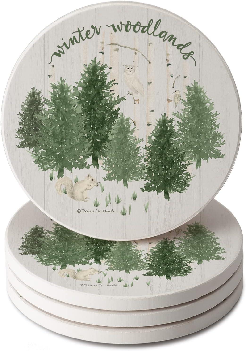 Winter Woodlands 4-Pack Round Absorbent Stone Coasters