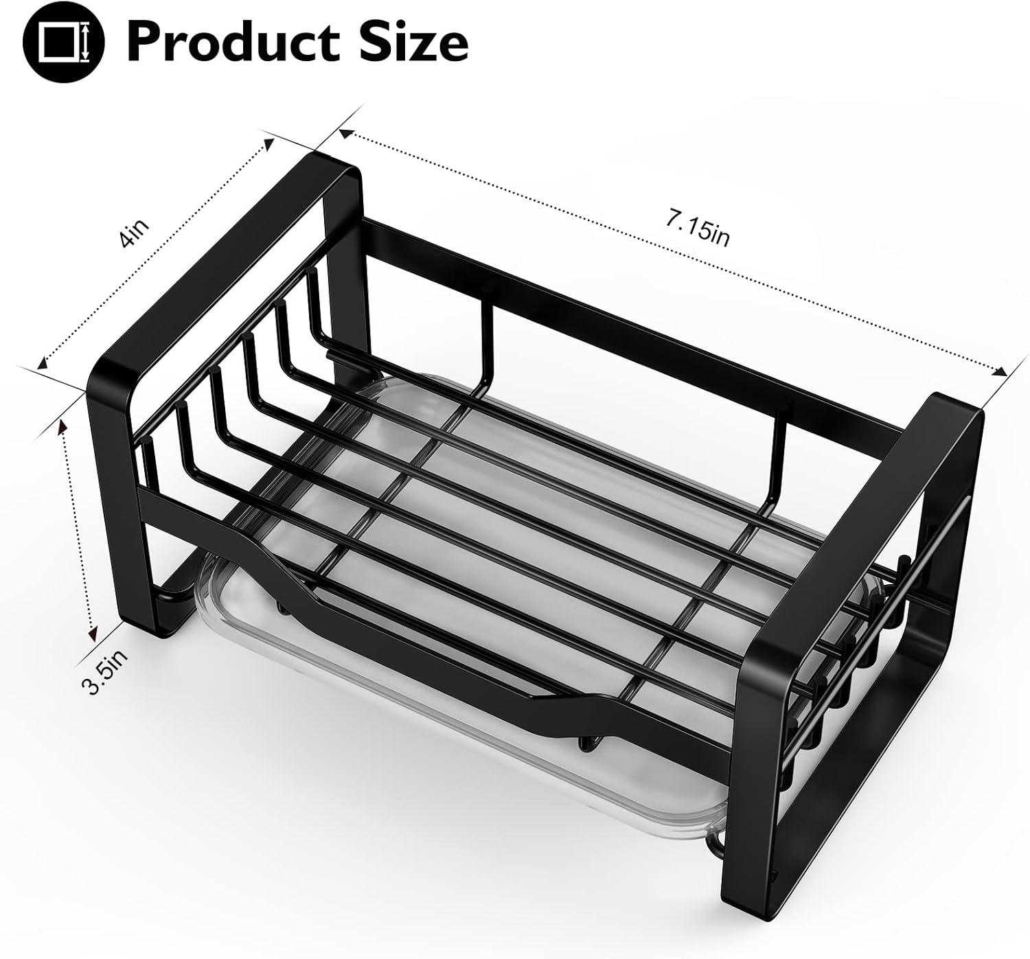 Sink Caddy Kitchen Sponge Holder, Soap Holder Tray for Kitchen Sink Countertop, 304 Stainless Steel Soap Dispenser Brush Drainer Rack Organizers with Removable Drain Tray