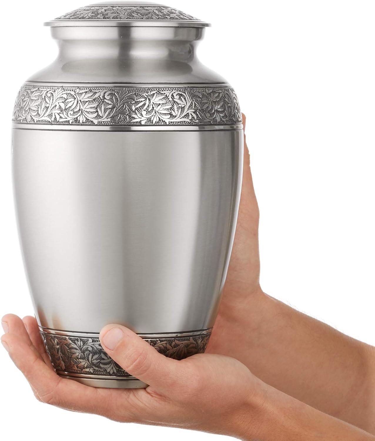 Decorative Full-sized Memorial Urn, Silver