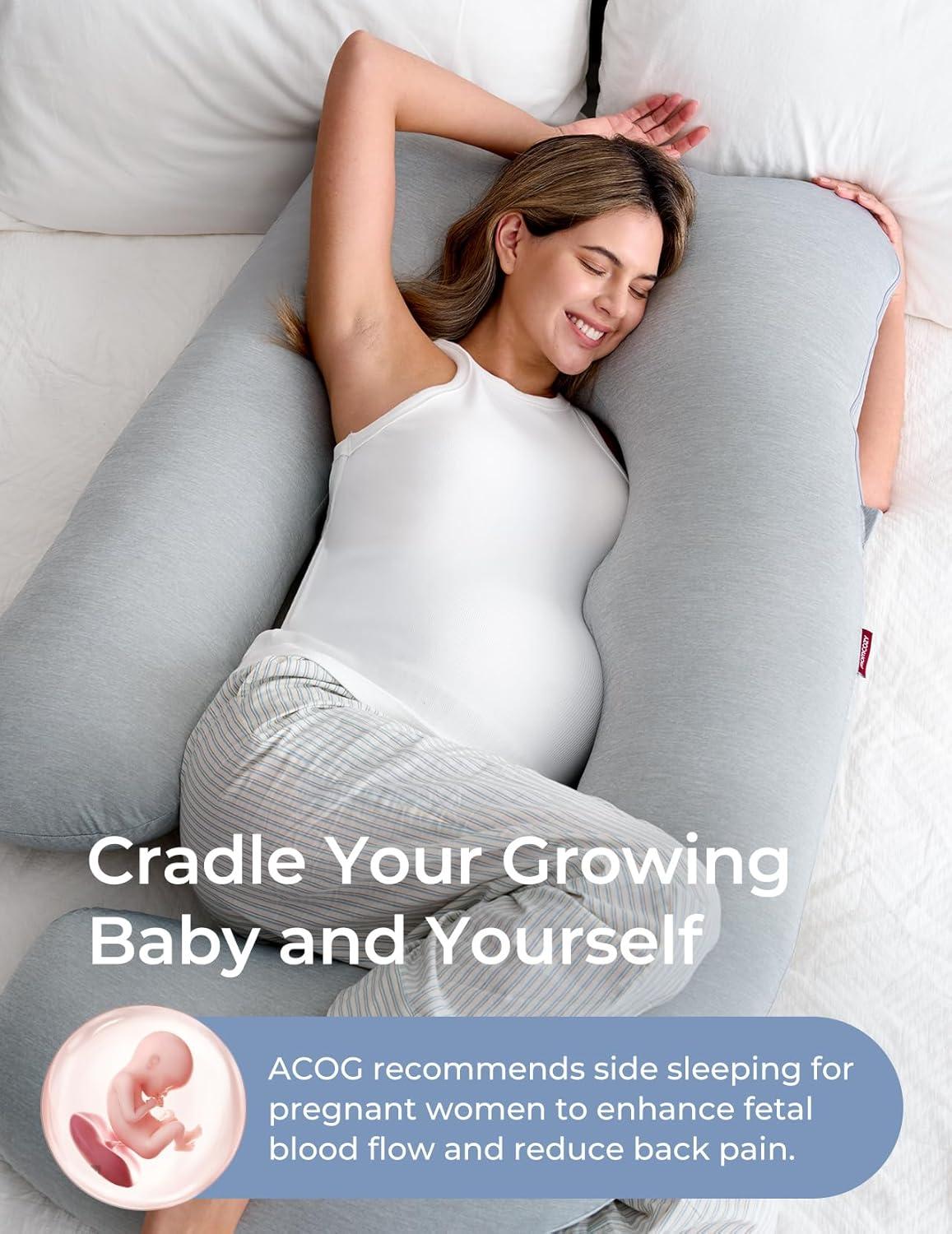 Momcozy Pregnancy Pillows with Cooling Cover, U-Shaped Full Body Maternity Pillow for Side Sleepers 57 inch Gray