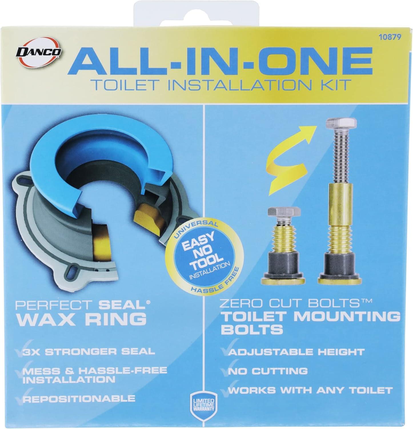 NEXT BY DANO All-in-One Toilet Installation Kit with Perfect Seal Wax Ring & Zero Cut Bolts, Blue and Gray, 1-Pack (10879X)