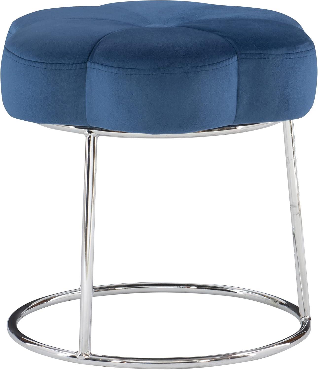 Navy Blue Velvet and Chrome Round Vanity Stool