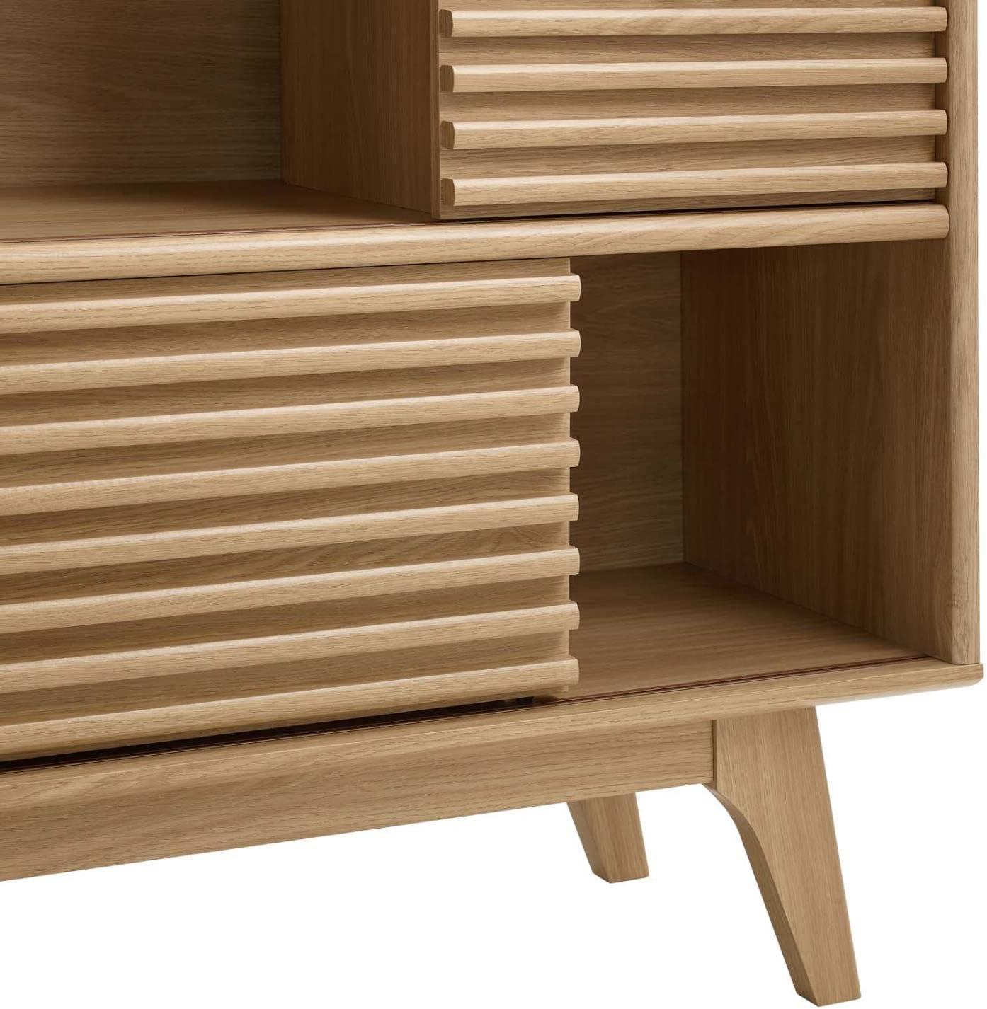 Render 3 Tier Display Storage Cabinet Stand Oak - Modway: Modern Media Console, Vinyl Record Organizer