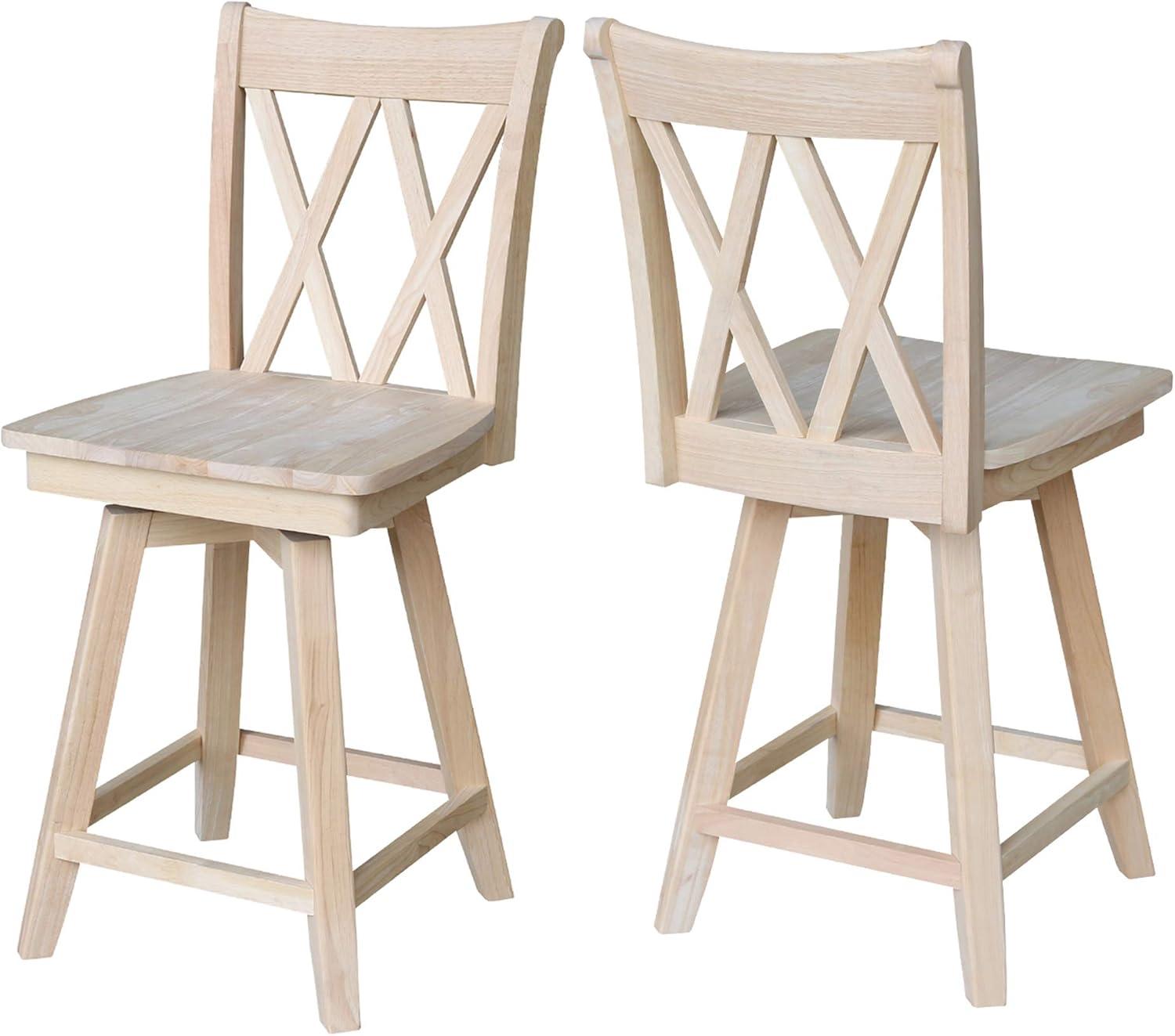 24" Double X Back Counter Height Barstool with Swivel and Auto Return Unfinished - International Concepts: Hardwood Frame