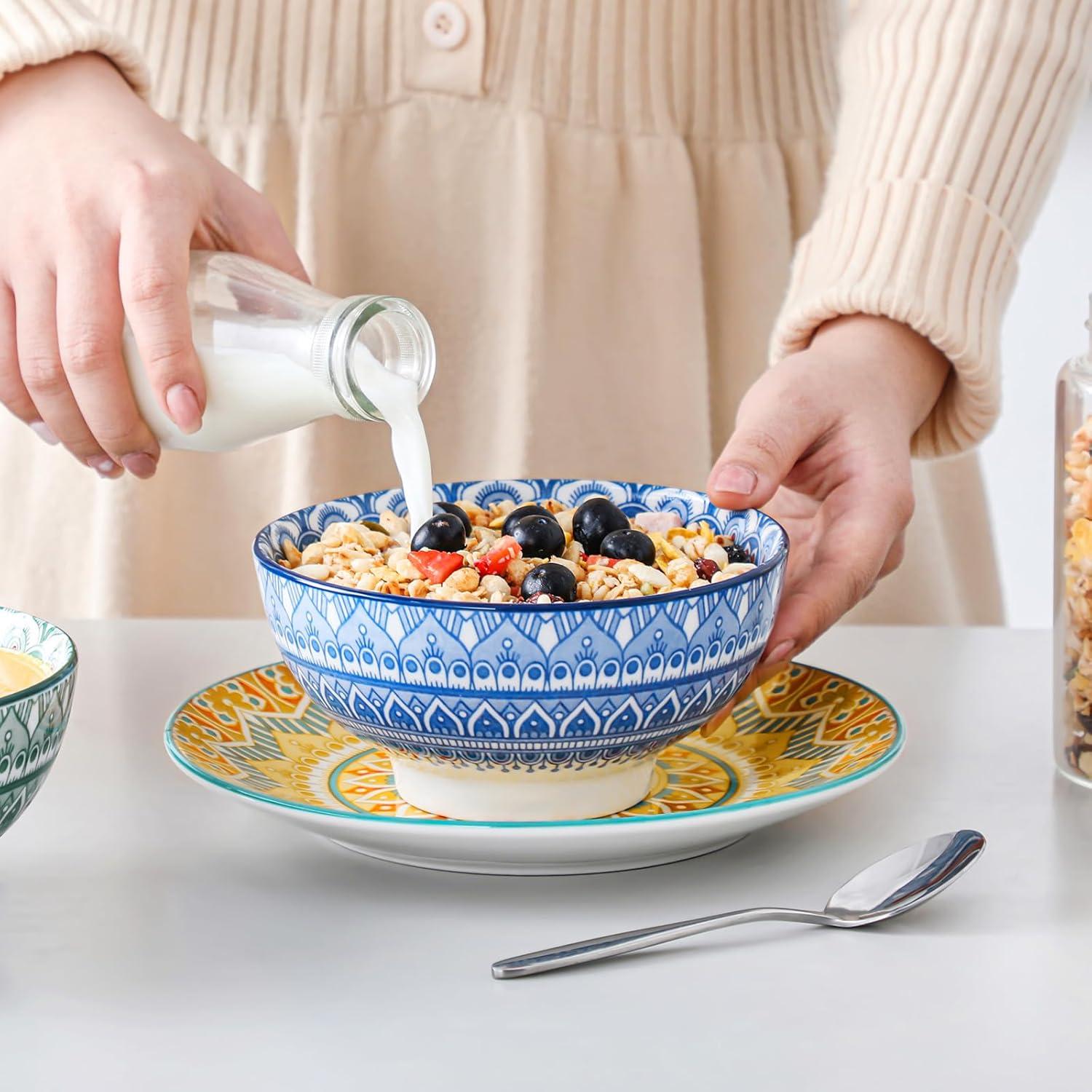 vancasso Mandala 12 Pieces Dinnerware Sets, Porcelain Dinner Set for 4, Boho Plates and Bowls Set, Colorful Dish Sets