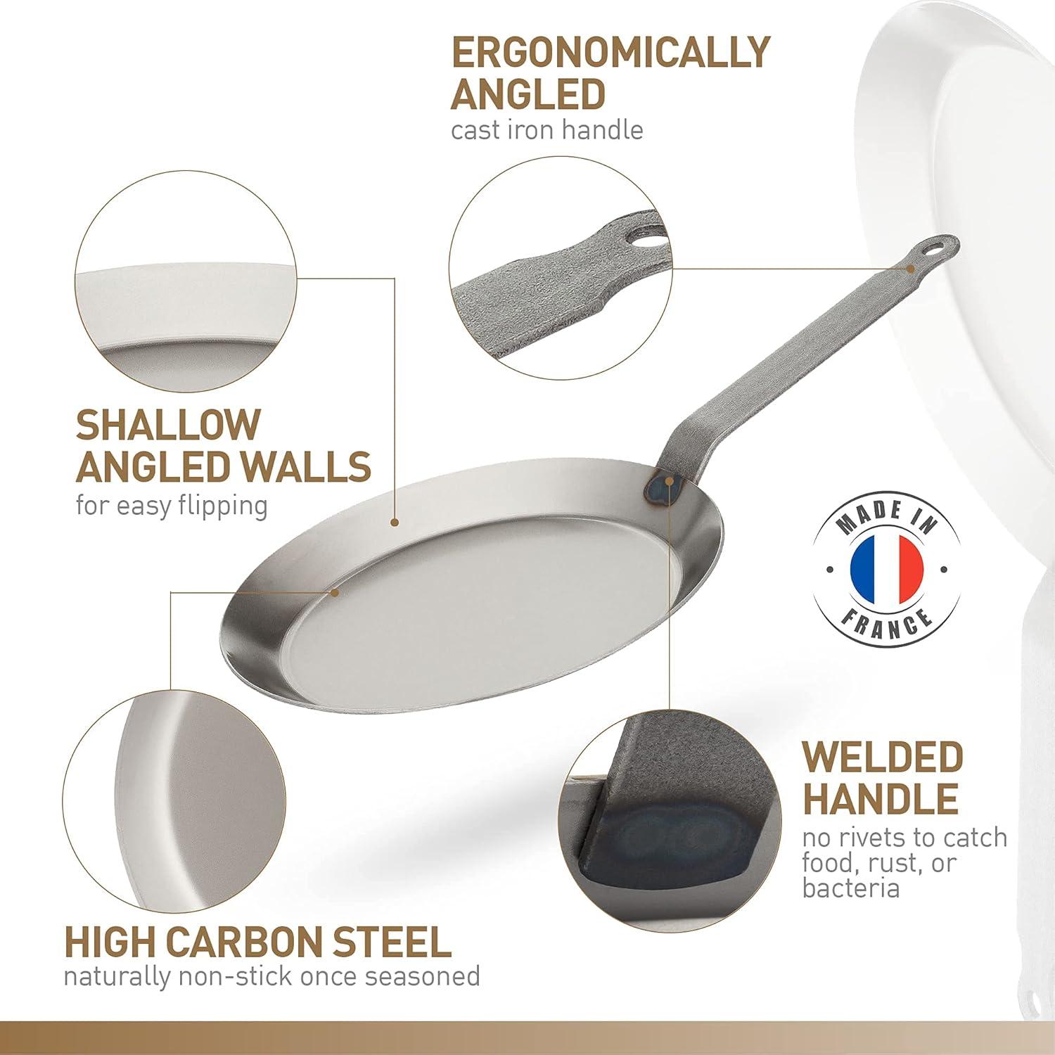 9.5-Inch Gray Carbon Steel Crepe Pan with Iron Handle