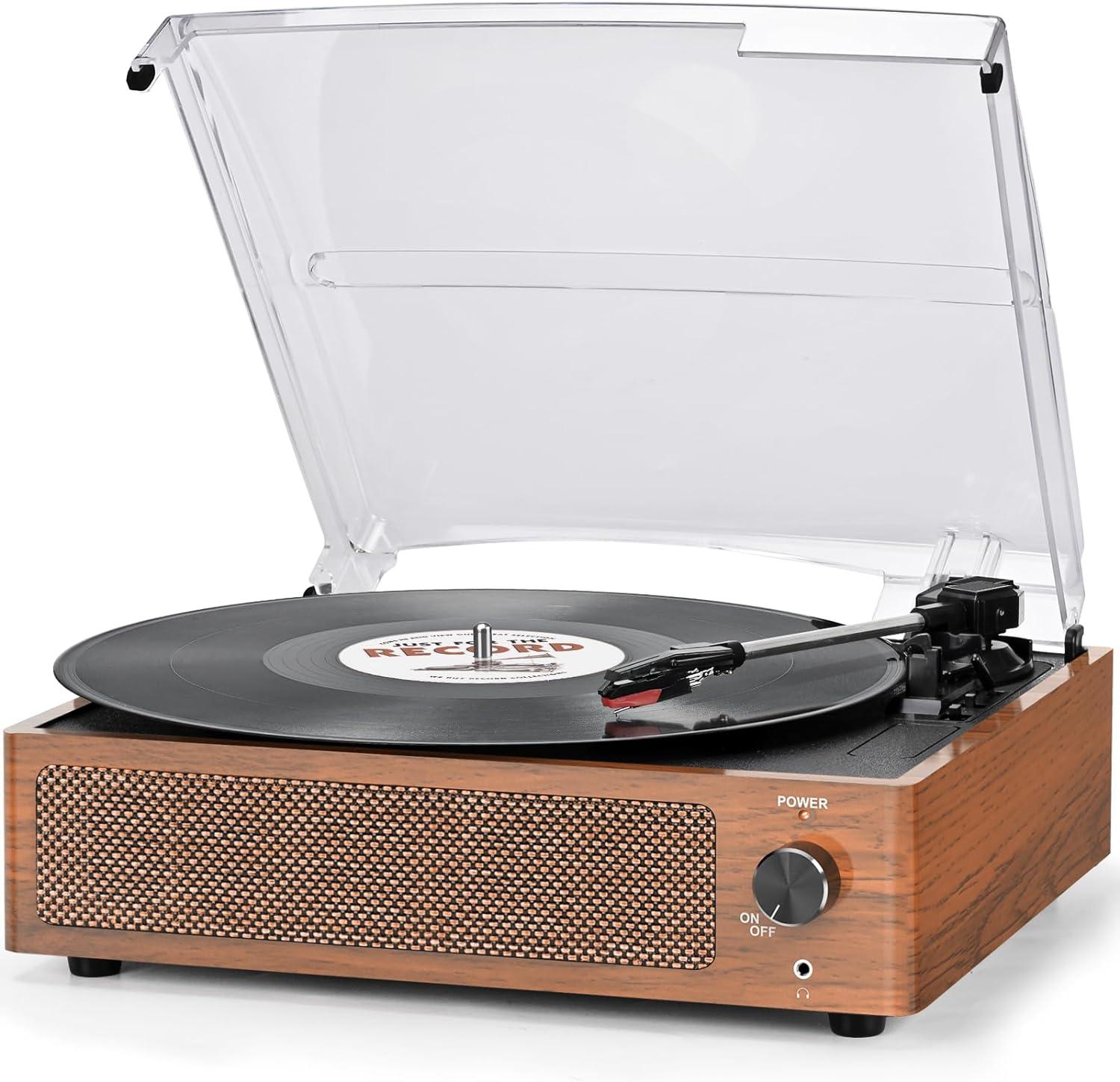 BEACHWATER POOL & SPA, LLC Vinyl Record Player With Speakers Vintage Turntable For Vinyl Records Belt-Driven Turntable Support 3-Speed Bluetooth Playback Headphone AUX RCA Line LP Vinyl Players For Sound Enjoyment Retro