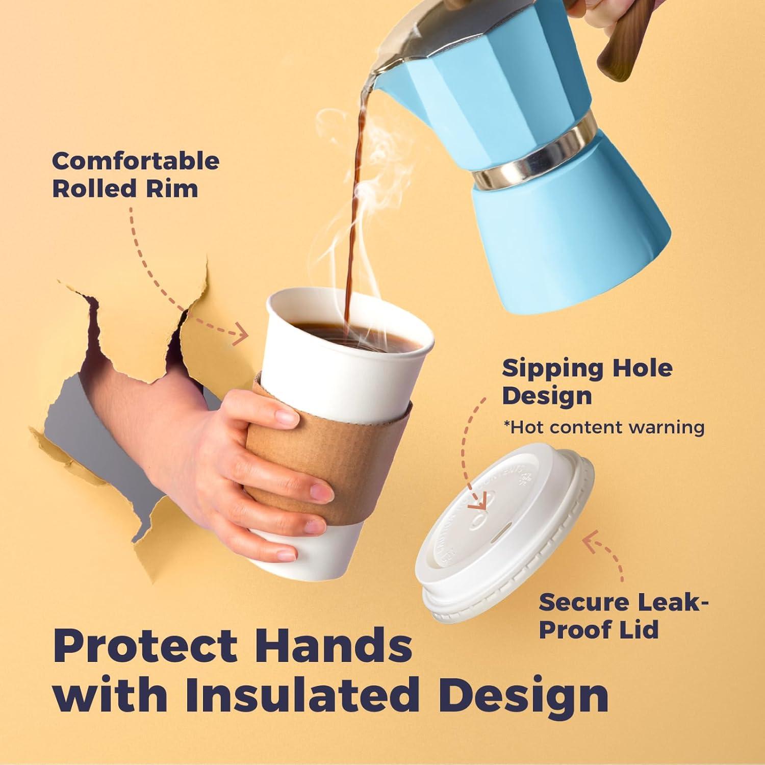 FAST APPLIANCES LLC Paper Cups,Cups,Disposable Cups 100 Pack 12 Oz Leak-Proof Coffee Cups With Lids And Sleeves Disposable Paper To Go Hot Coffee Cups For Home, Business, Office, Cafes And Parties