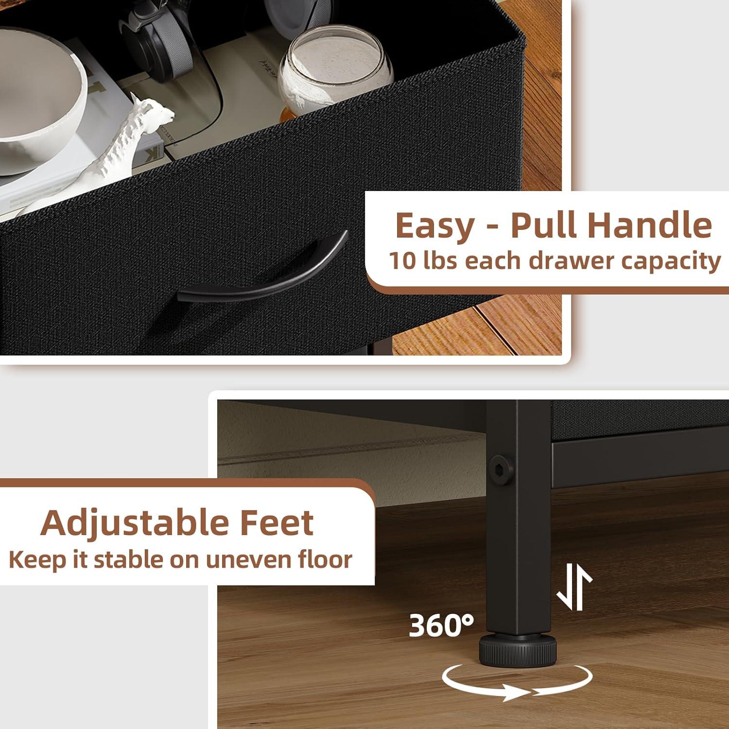 Somdot 4 Drawer Dresser, Chest of Drawers Fabric Vertical Nightstand for Bedroom, Black Rustic Brown